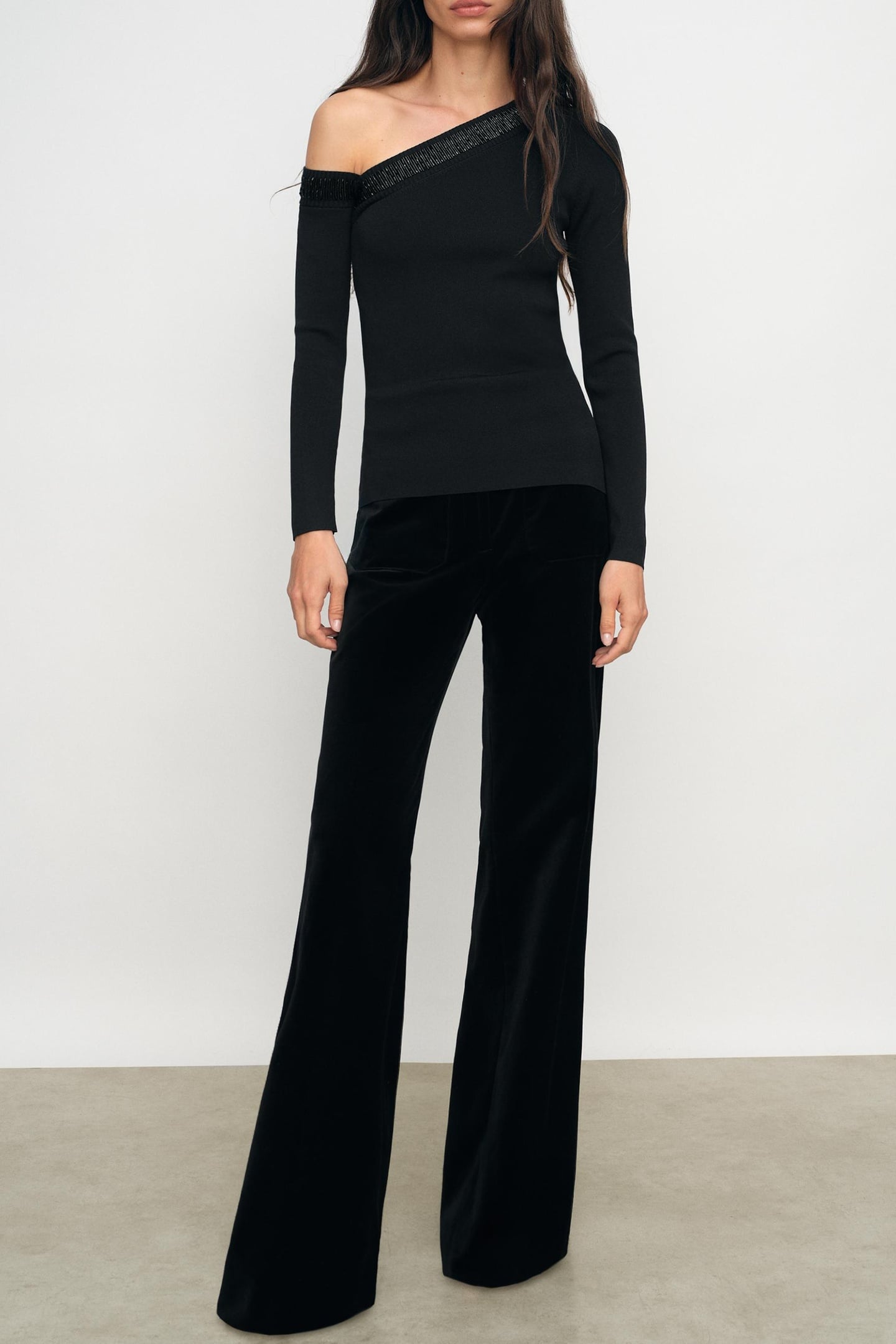 OFF SHOULDER BEADED TOP BLACK 2