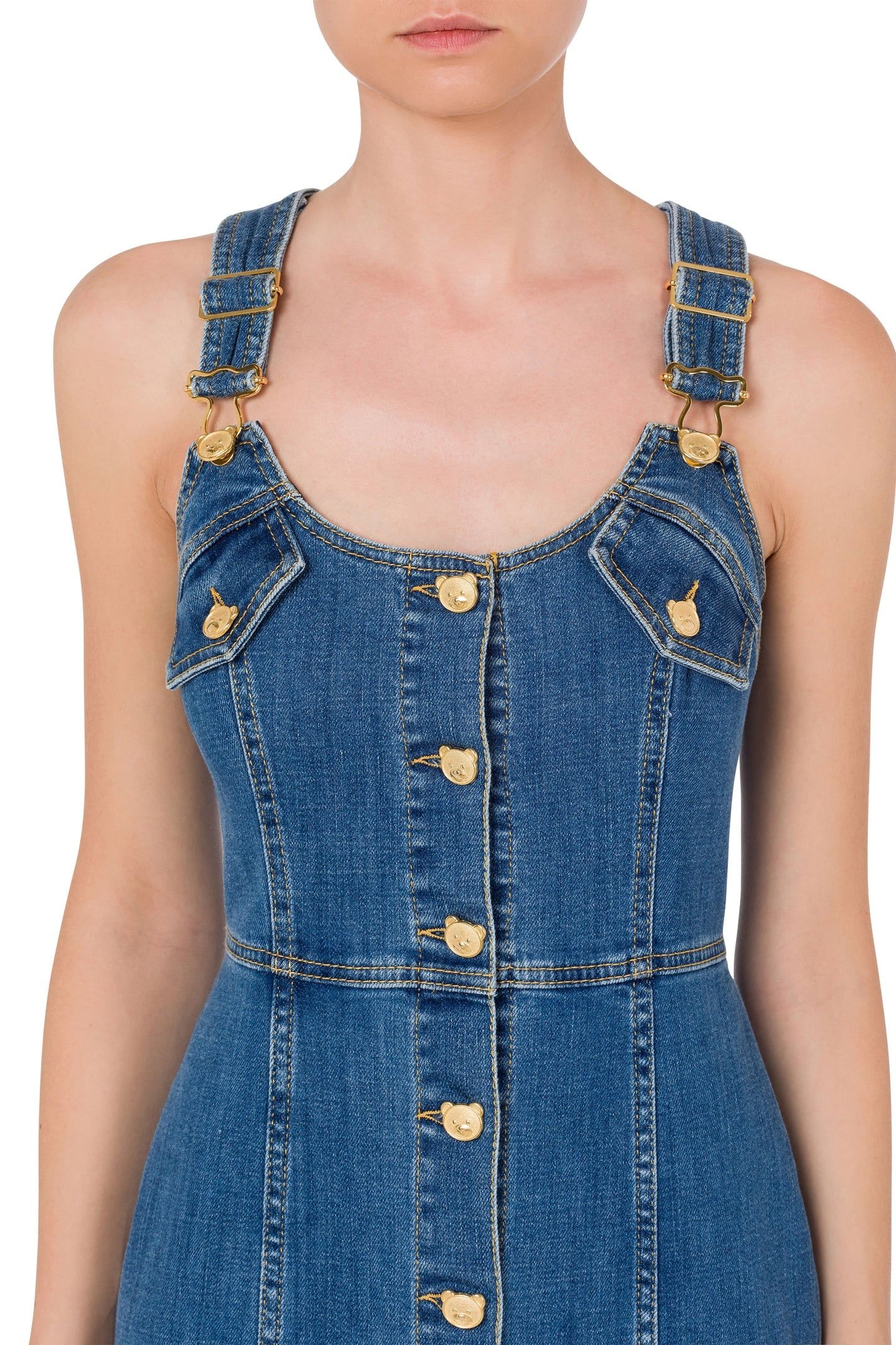 TEDDY BUTTONS DENIM DUNGAREES DRESS BLUE 4