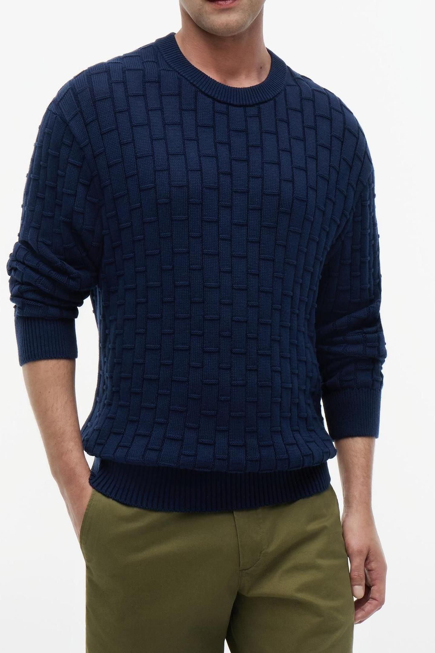 MOCK CABLE CREW NECK CARBON NAVY 2