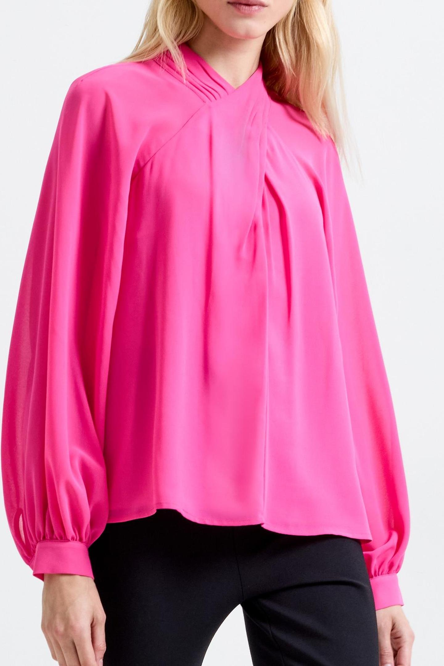 EDEN GGT LS WRAP BLOUSE FLURO PINK 1