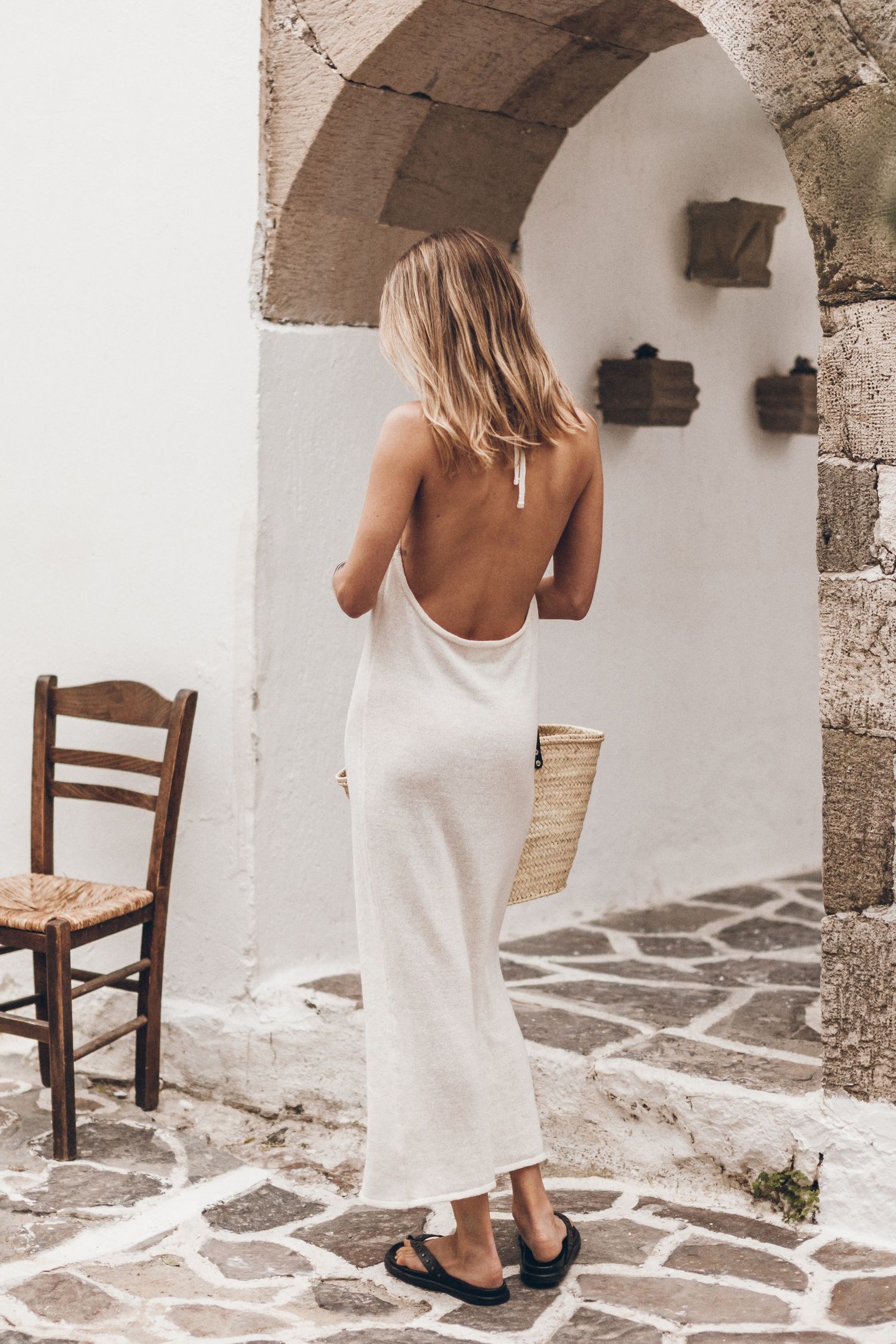 THE WHITE HALTER LONG KNIT DRESS BLACK 2