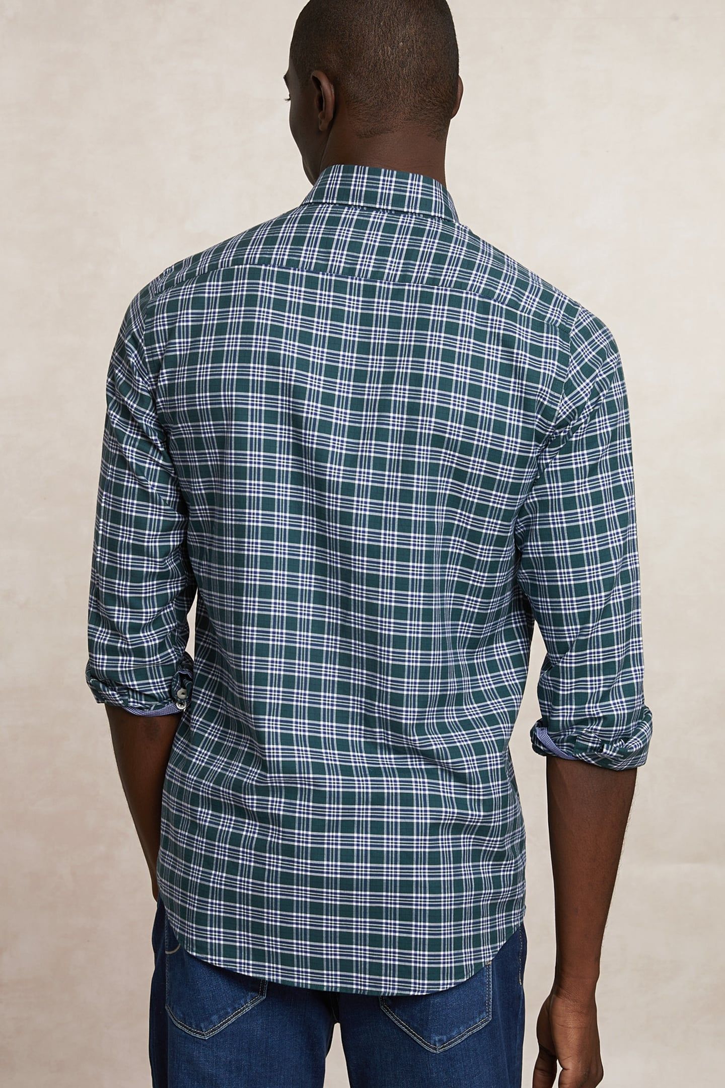 CUSTOM FIT COTTON CHECKED SHIRT KHAKI/WHITE 2