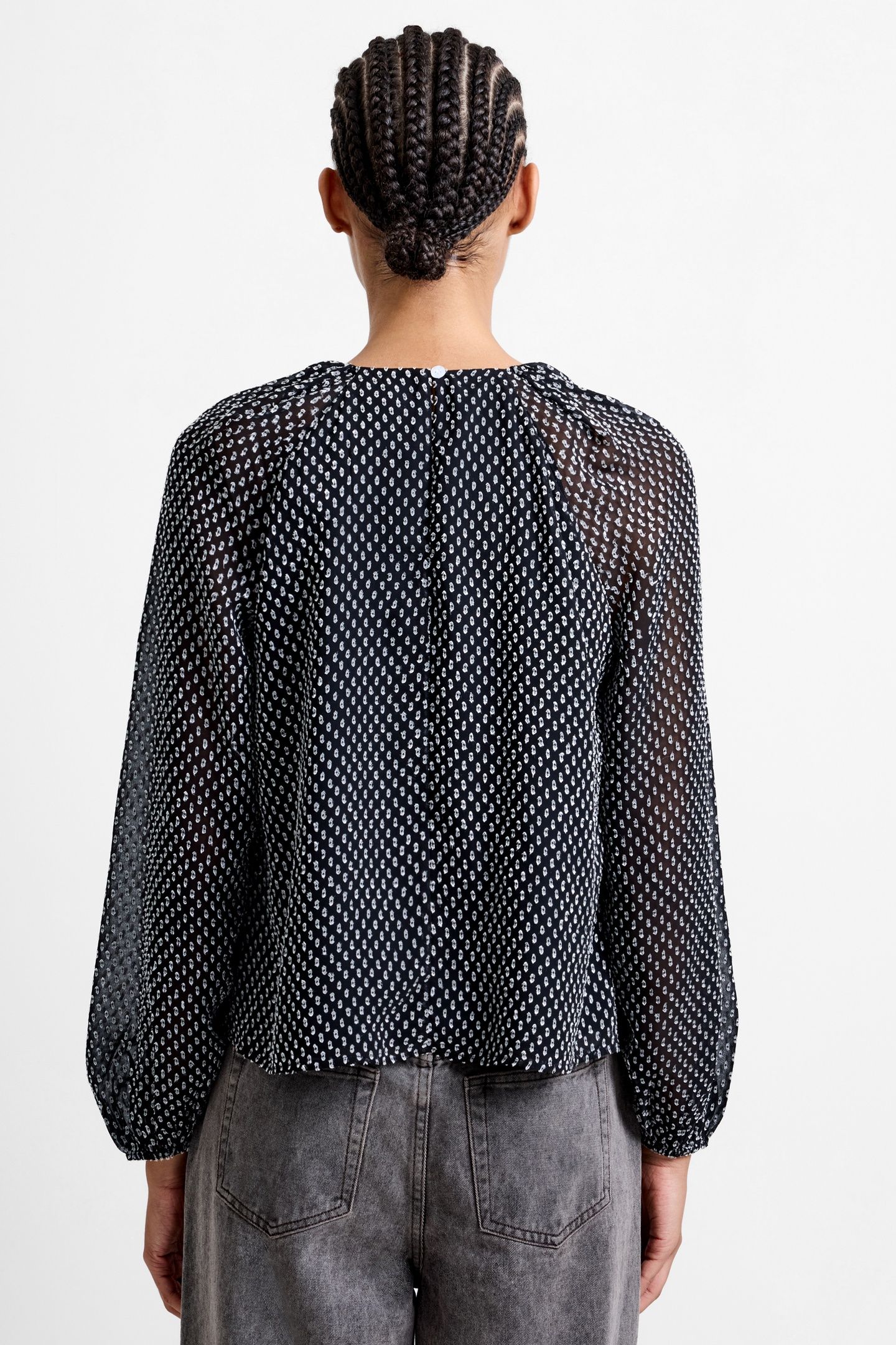STACEY DOBBY TWIST TOP BLACK/LINEN WHITE 2