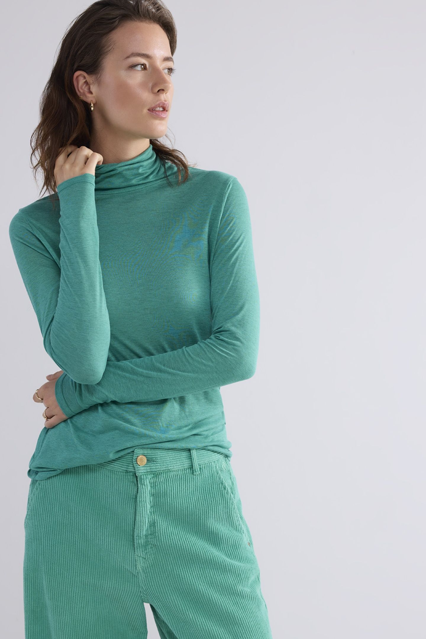 TURTLE NECK TOP LYOCELL WOOL BASICS PEACOCK 1