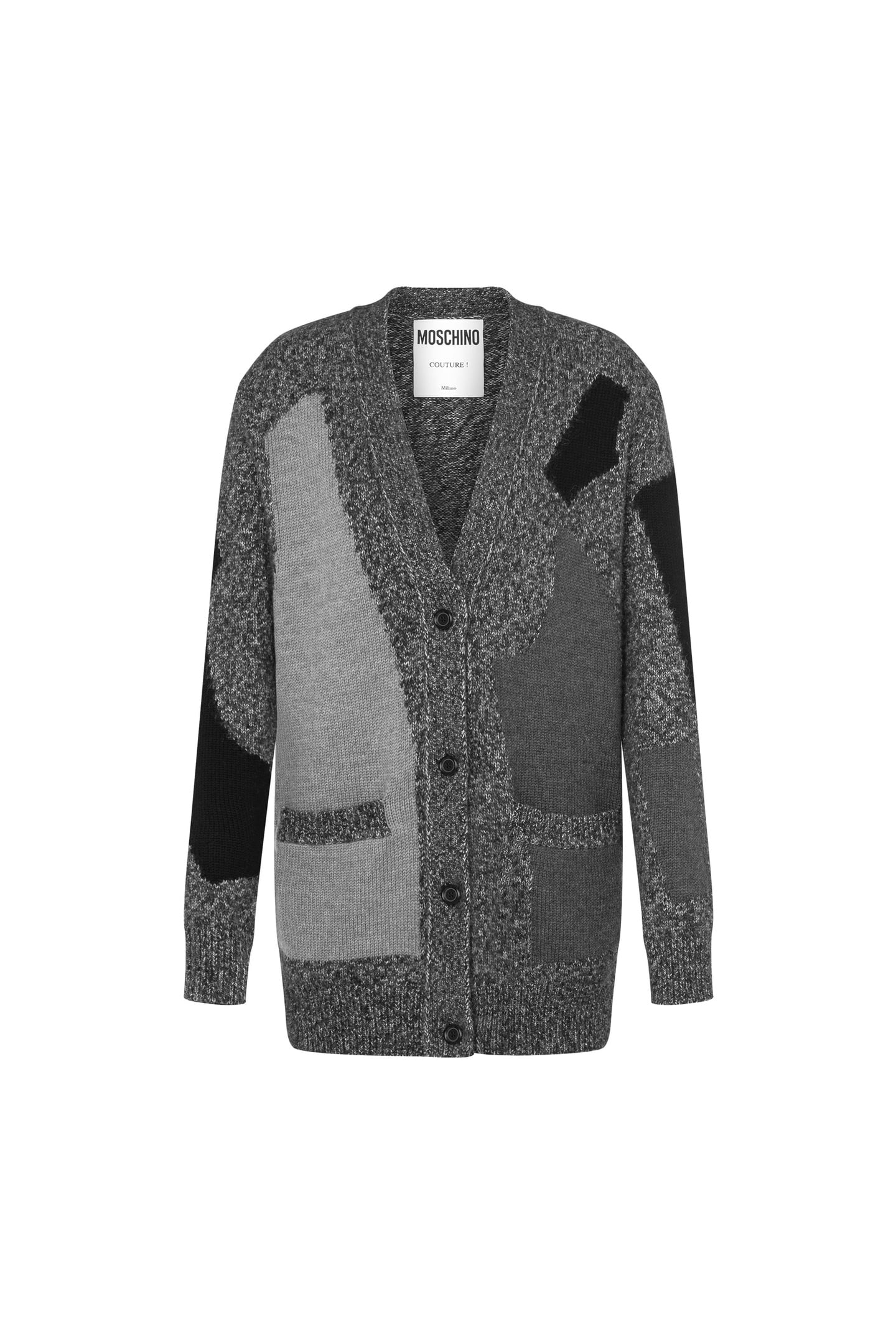 PATCHWORK MOULINÈ WOOL AND ALPACA CARIDGAN GREY 3
