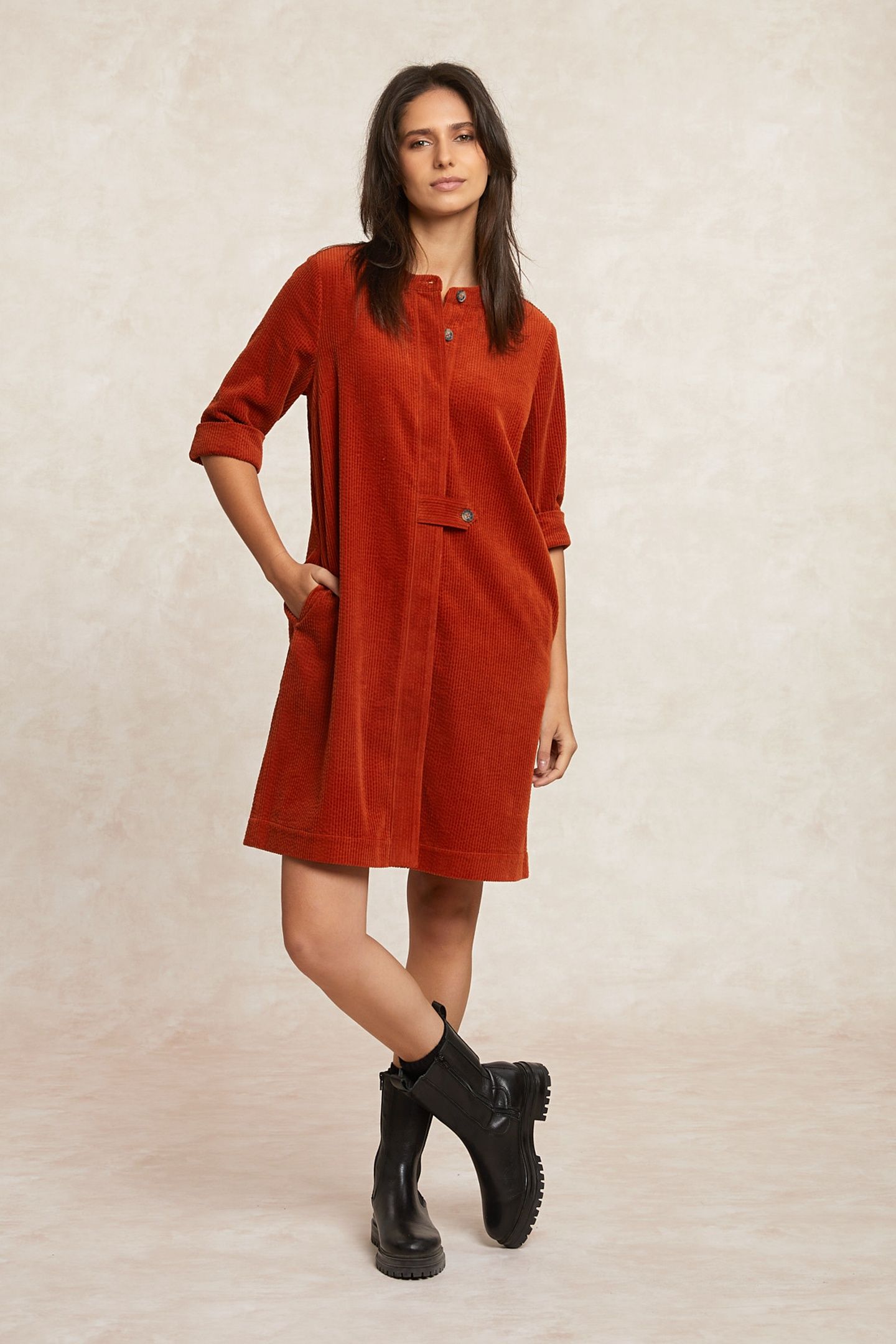 CORDUROY DRESS 3/4 SLEEVES ORANGE 1