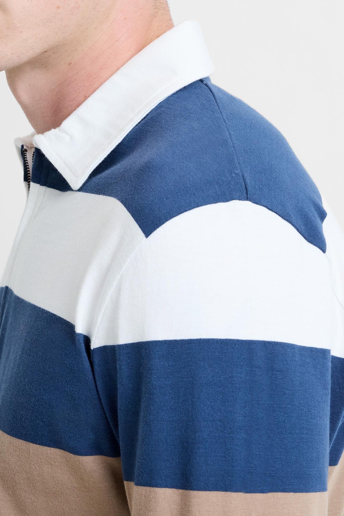 LS STRIPED ZIPPERED POLO ECRU/MIDNIGHT/MINK 4