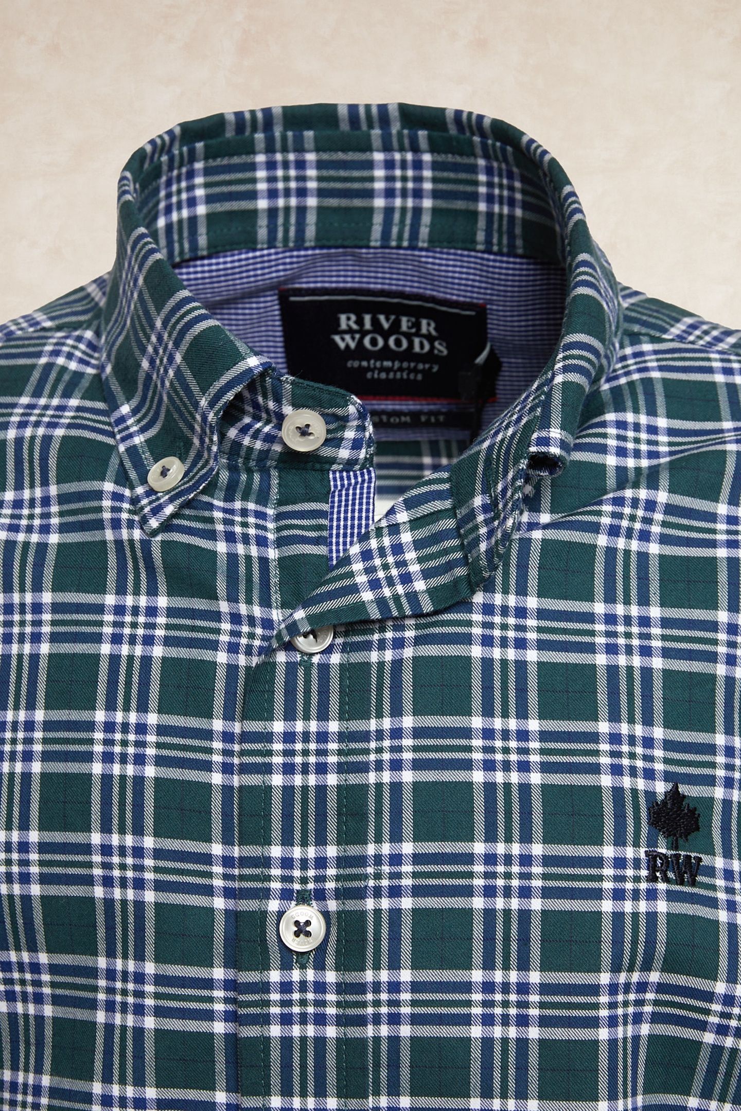CUSTOM FIT CHECKED SHIRT GREEN/BLUE 3