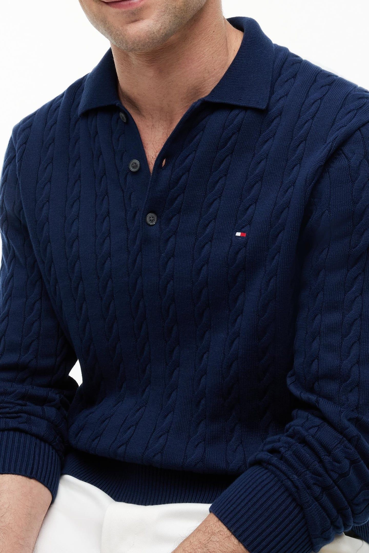 CABLE KNIT POLO JUMPER CARBON NAVY 5