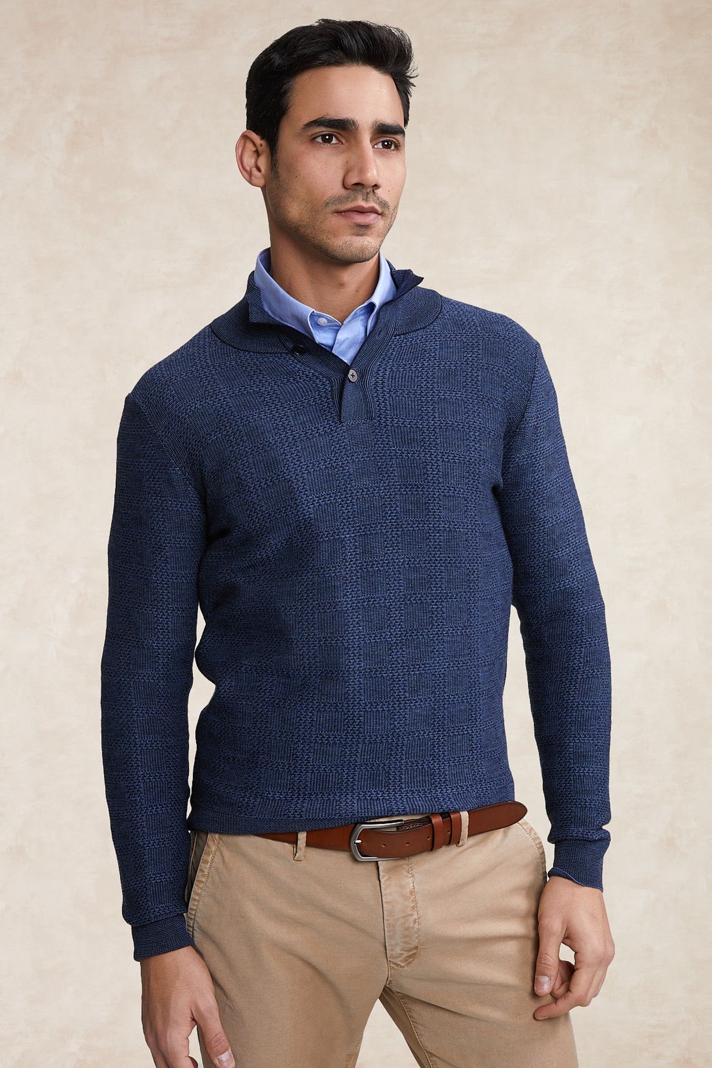 CUSTOM FIT MERINO MOCK NECK SWEATER STELLAR MIX 1