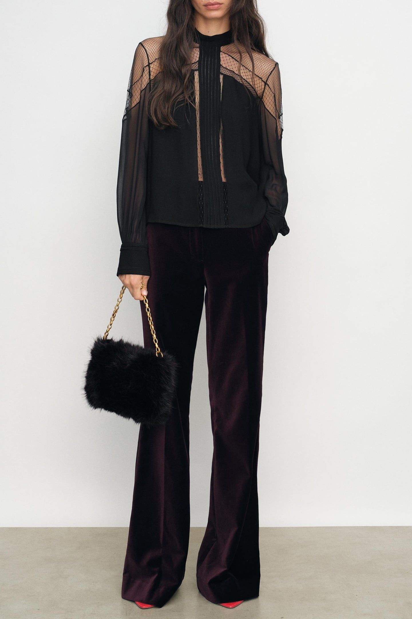 LACE INSERT BLOUSE BLACK 4
