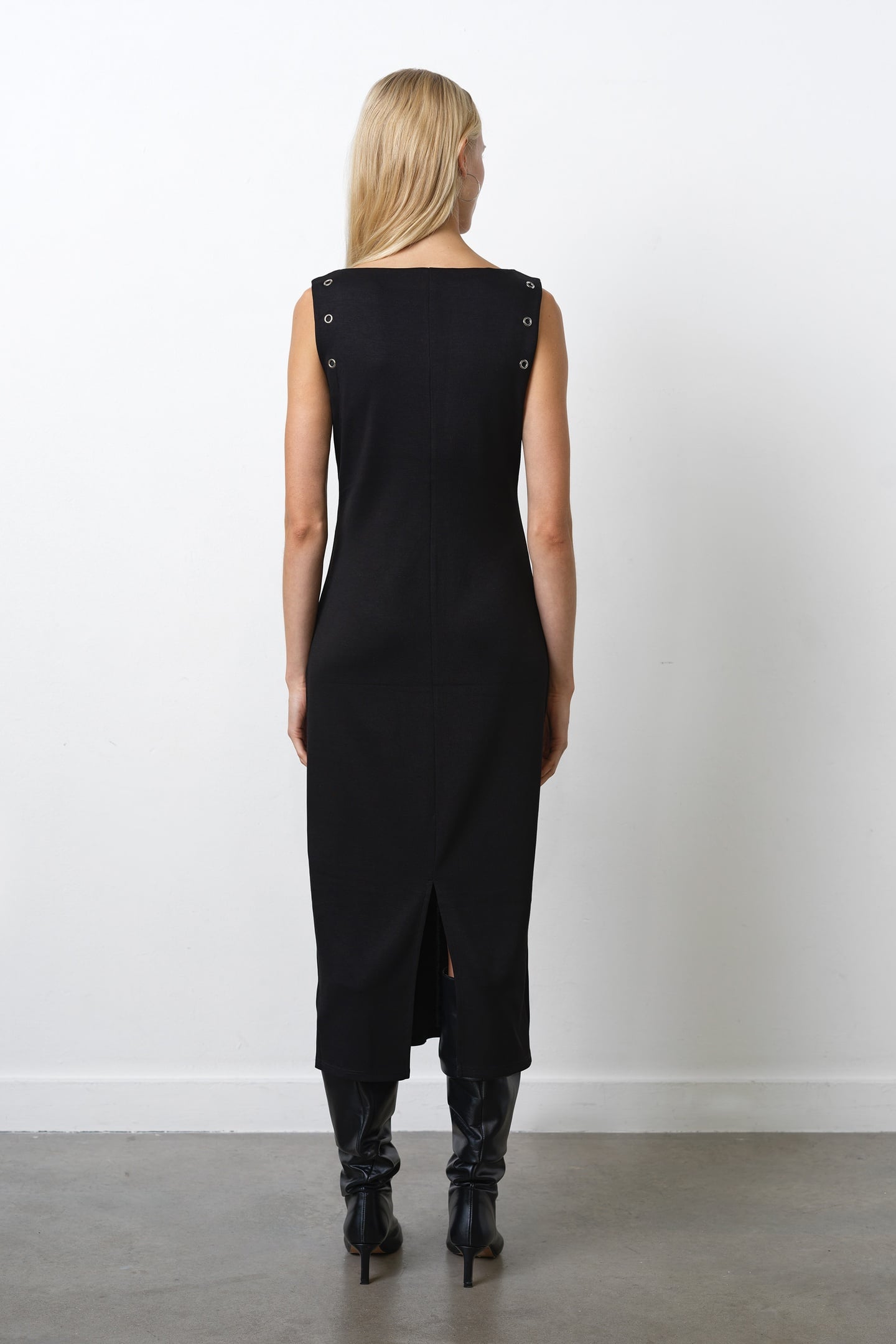 ORLA JERSEY EYELET MIDI DRESS BLACK 3