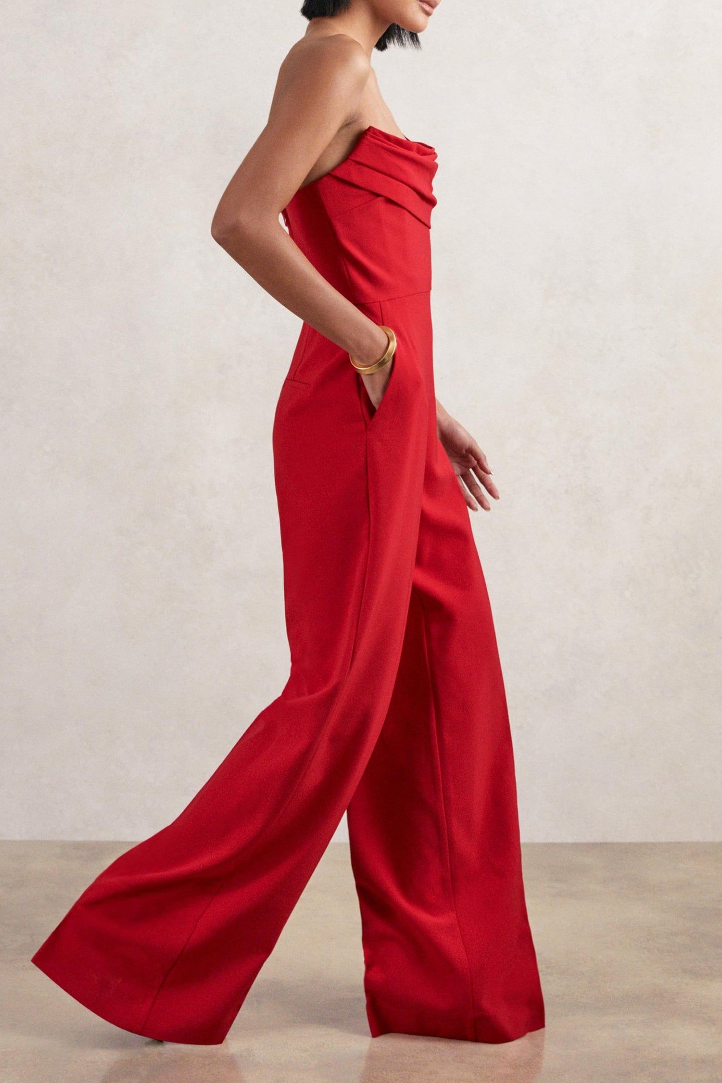 STRUCTURED BANDEAU JUMPSUIT RED 3
