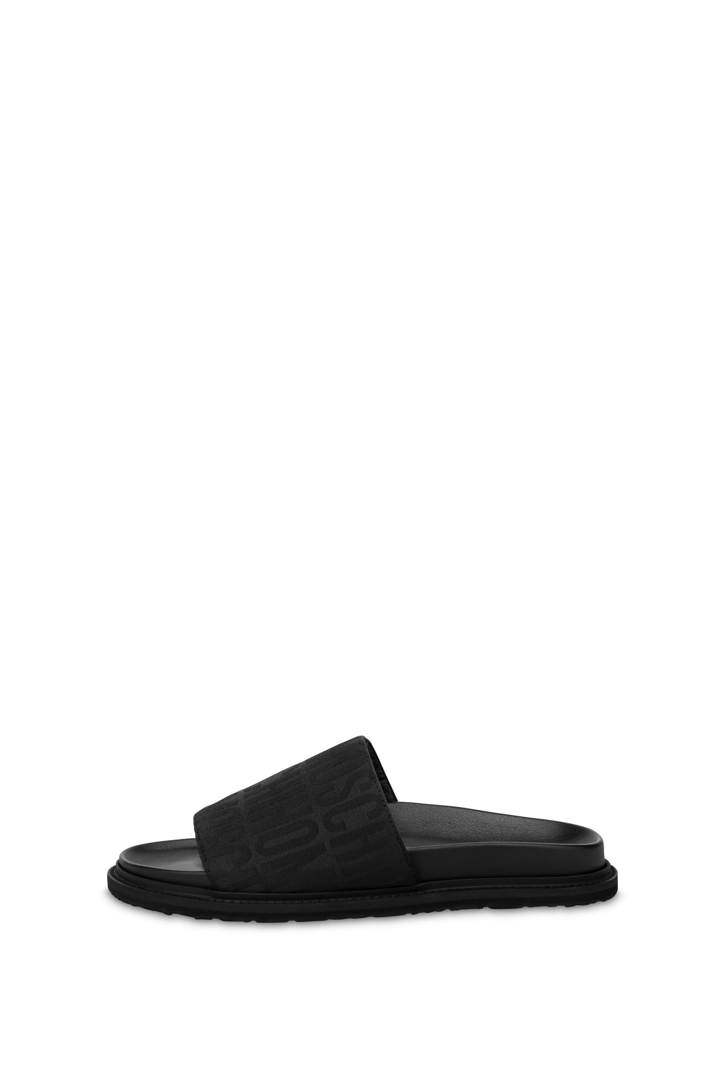 ALLOVER LOGO NYLON SLIDE SANDALS BLACK 1