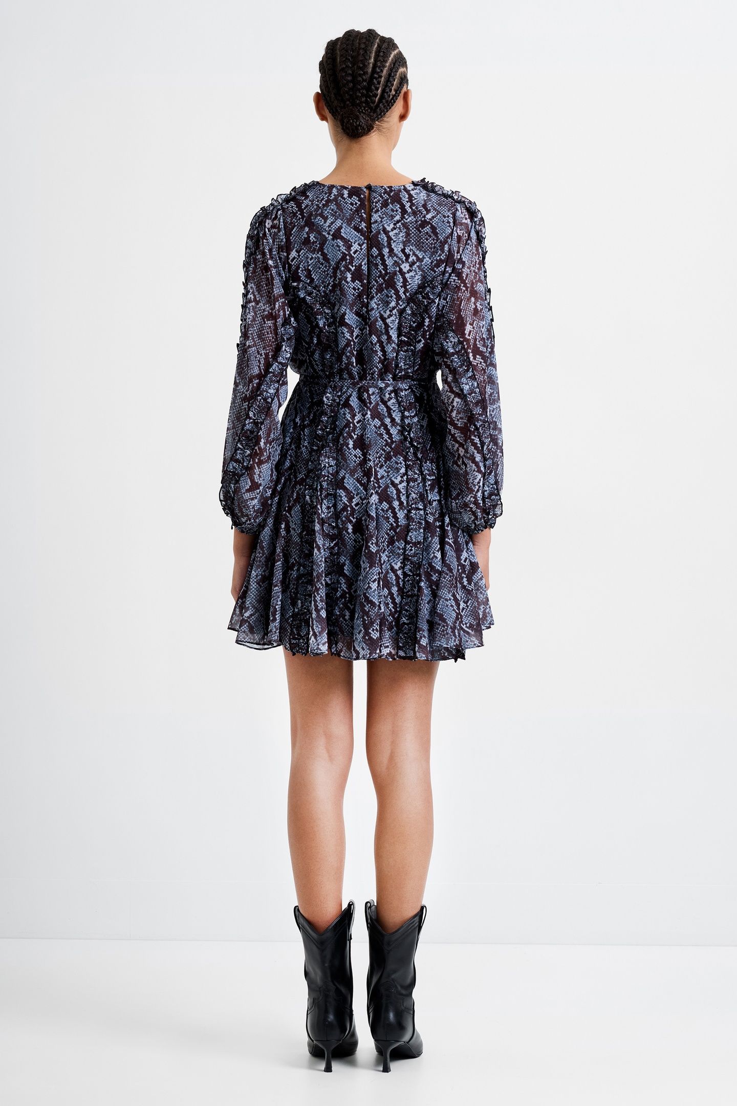 SNAKE PRINT L/S MINI DRESS BLUE MULTI 2