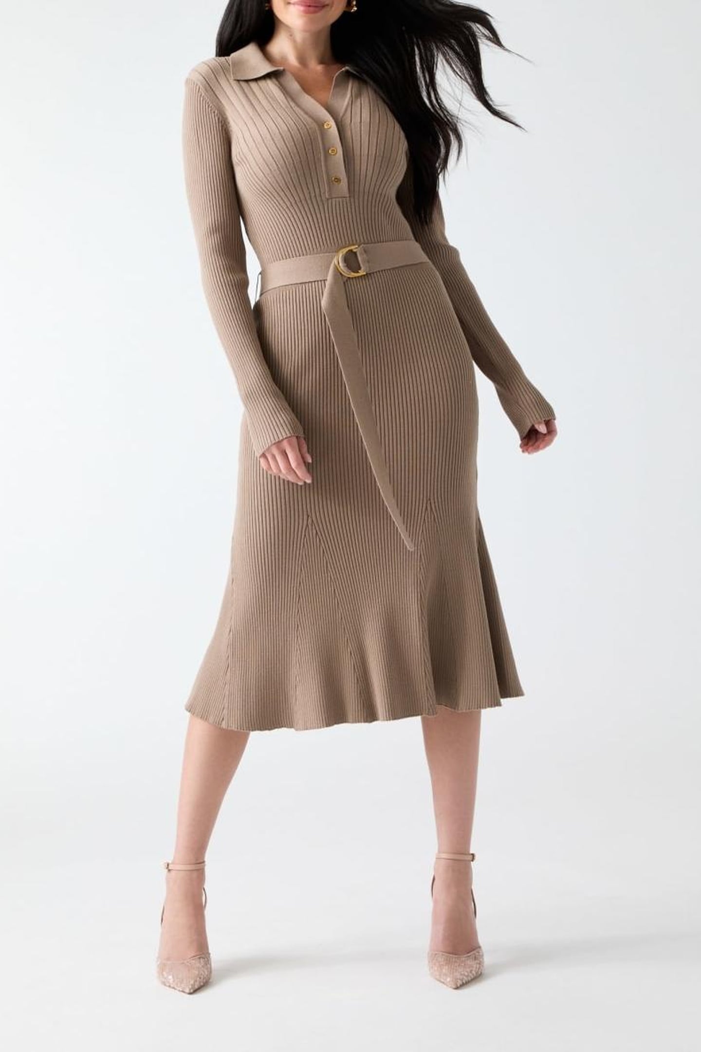 AGATHE POLO LS DRESS SILK TAUPE 1