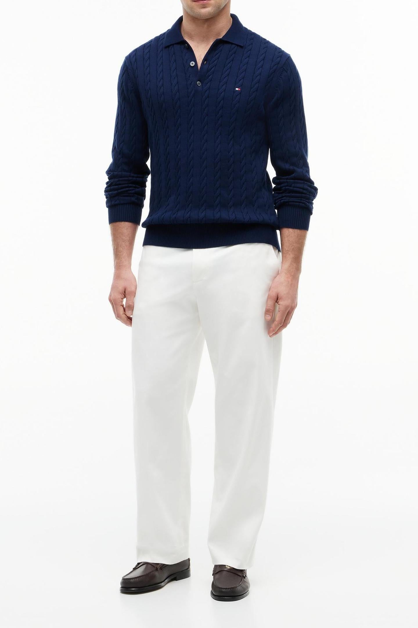 CABLE KNIT POLO JUMPER CARBON NAVY 1
