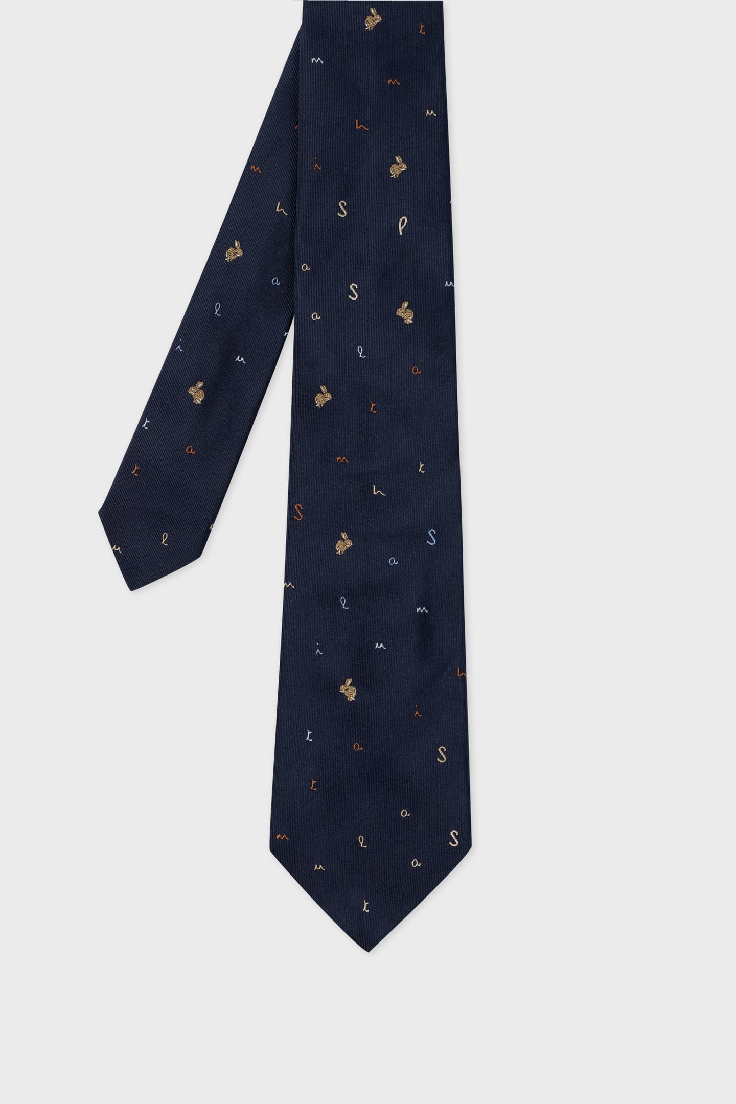MEN TIE RABBIT LETTERS NAVY 3
