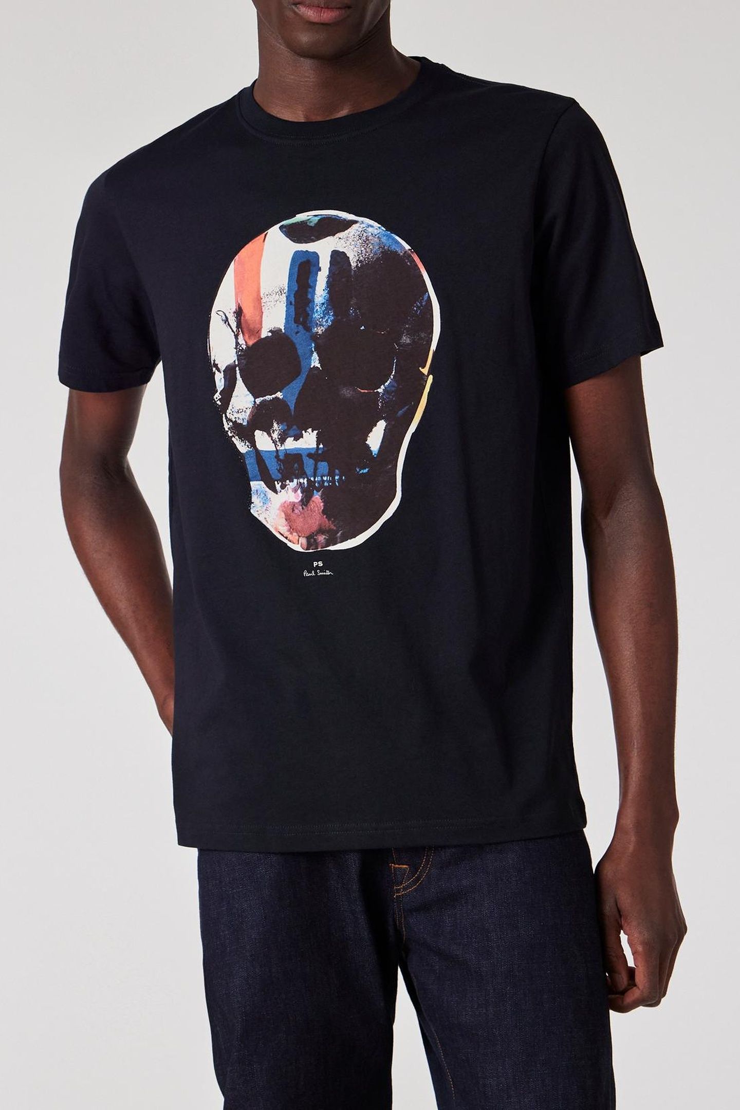 MENS REG FIT SS T SHIRT SKULL RED BLUE VERY DARK NAVY 1