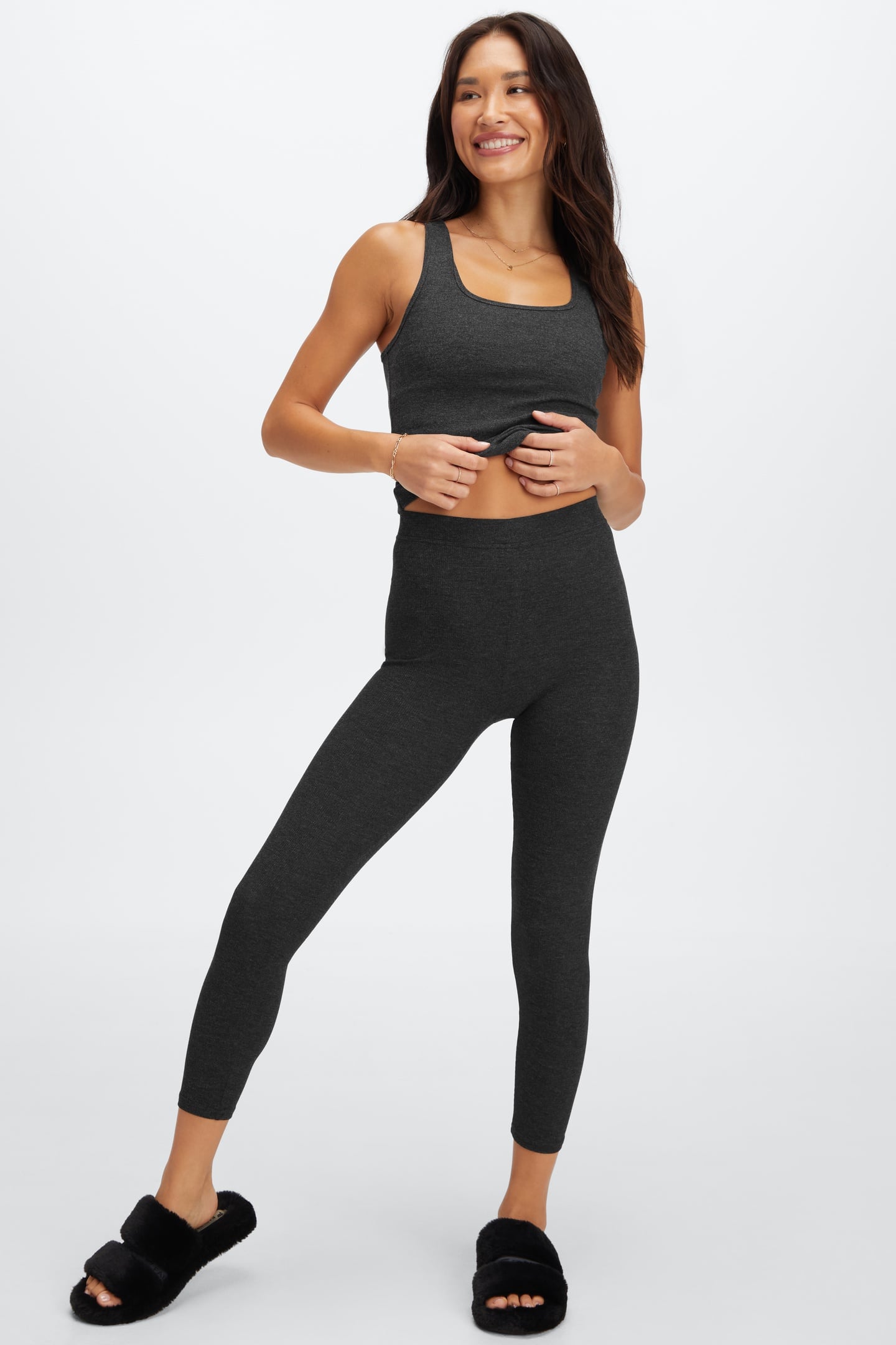 RESTOREKNIT HIGH-WAISTED 7/8 LEGGING BLACK HEATHER 1