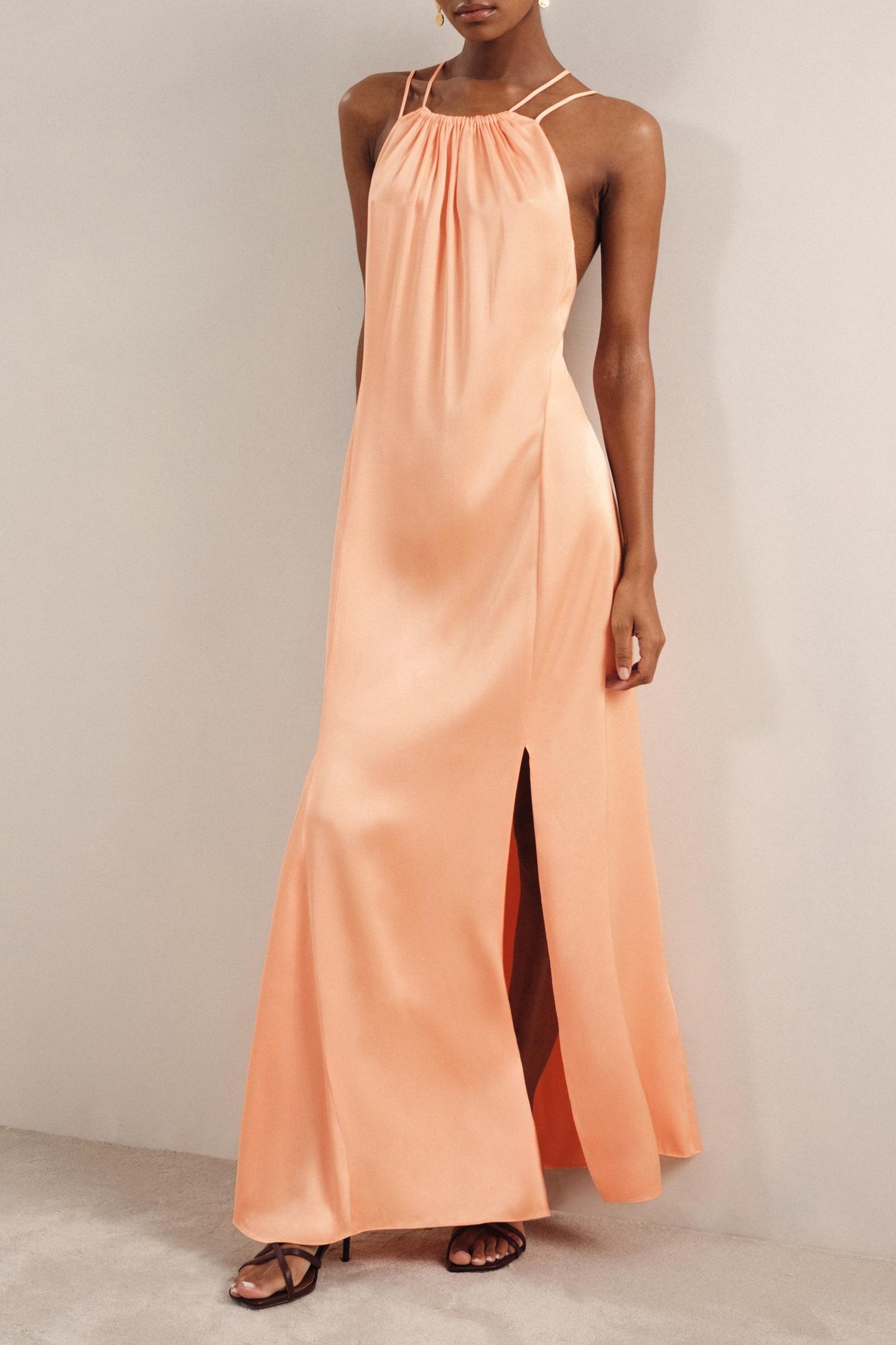 SATIN HALTERNECK DRESS PEACH 1