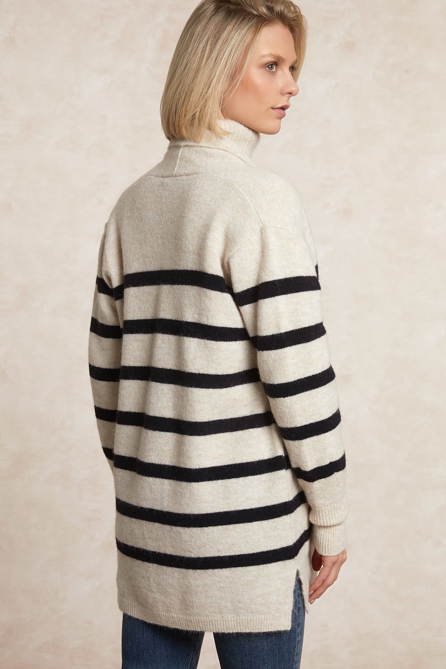 LONG STRIPED V-NECK JERSEY CARDIGAN APPLIED POCKETS OFF WHIT 2