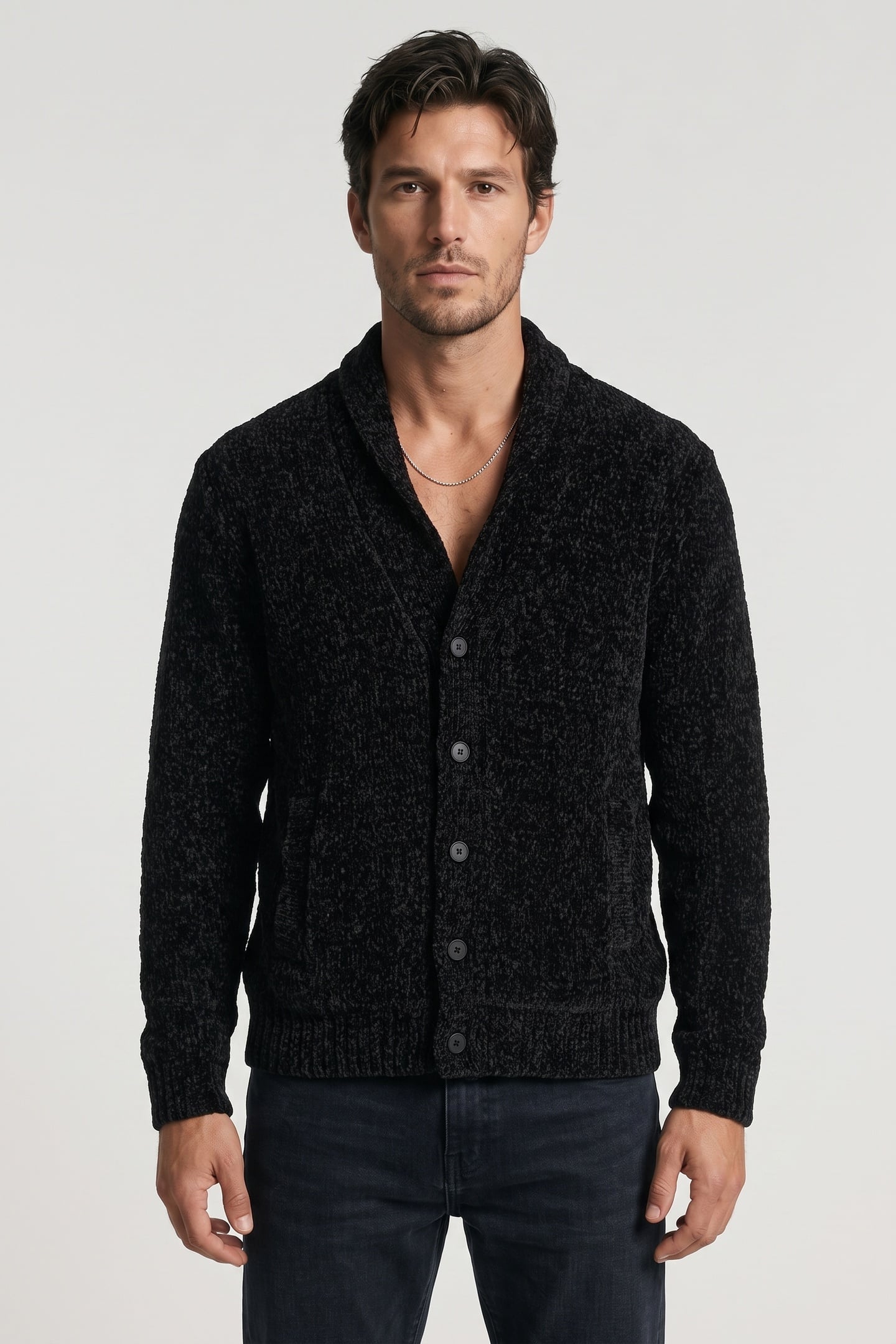 VARICK LS CHENILLE SHAWL BLACK 1