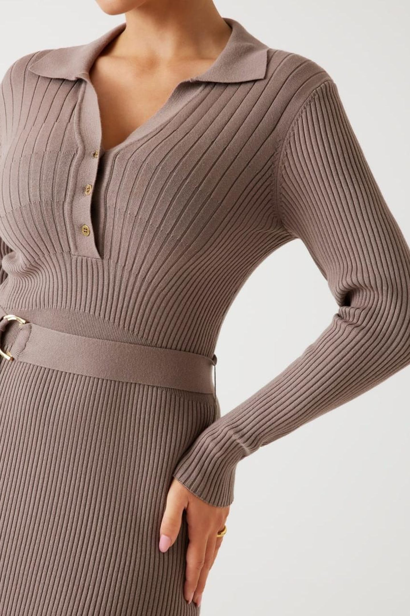 AGATHE POLO LS DRESS SILK TAUPE 10