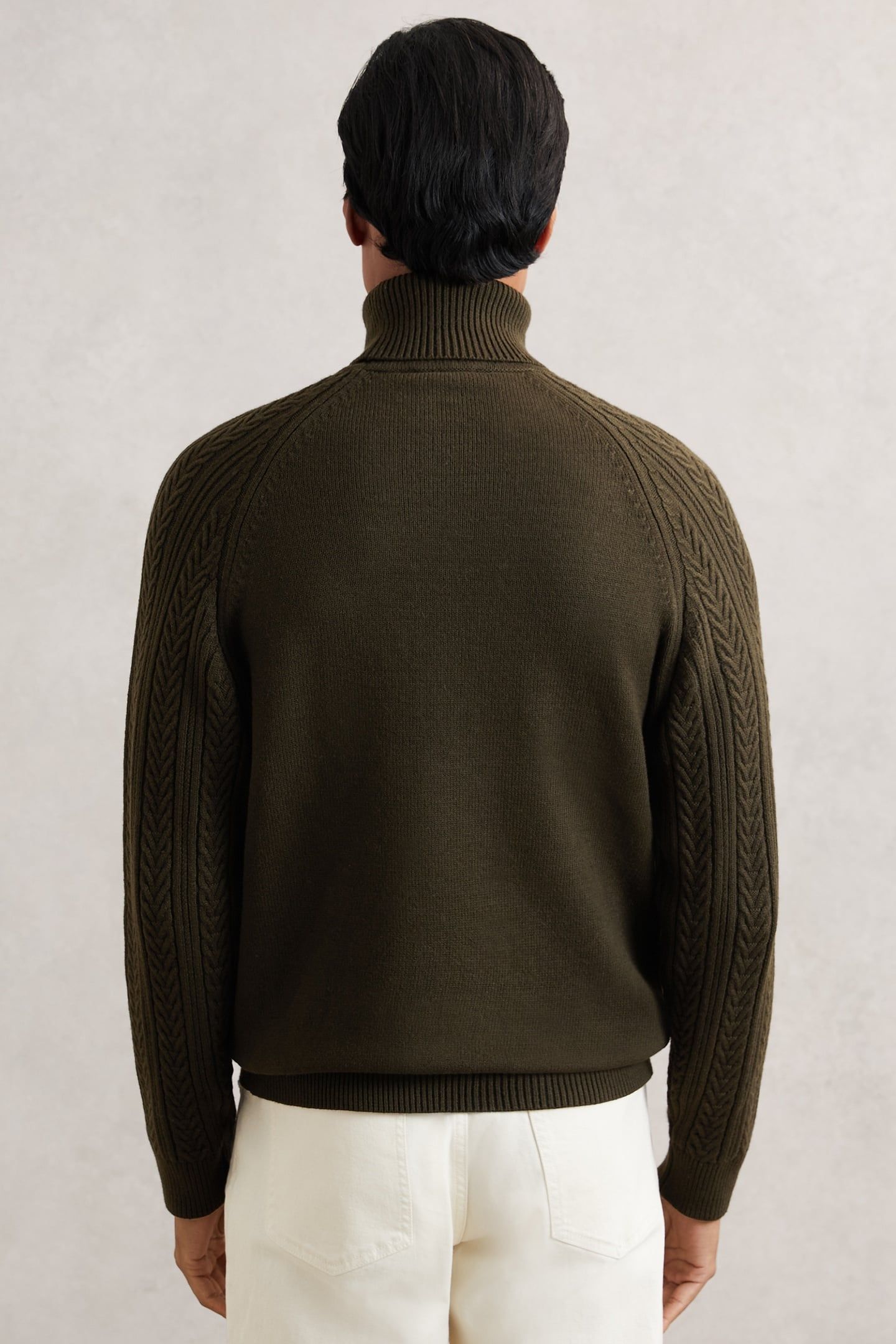 LS ROLL NECK CABLE JUMPER DARK OLIVE GREEN 2
