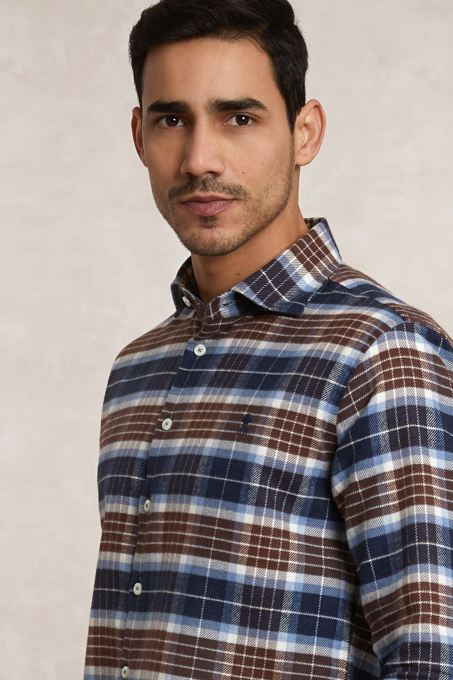 SLIM FIT CHECKED FLANNEL SHIRT BLUE/BROWN 4