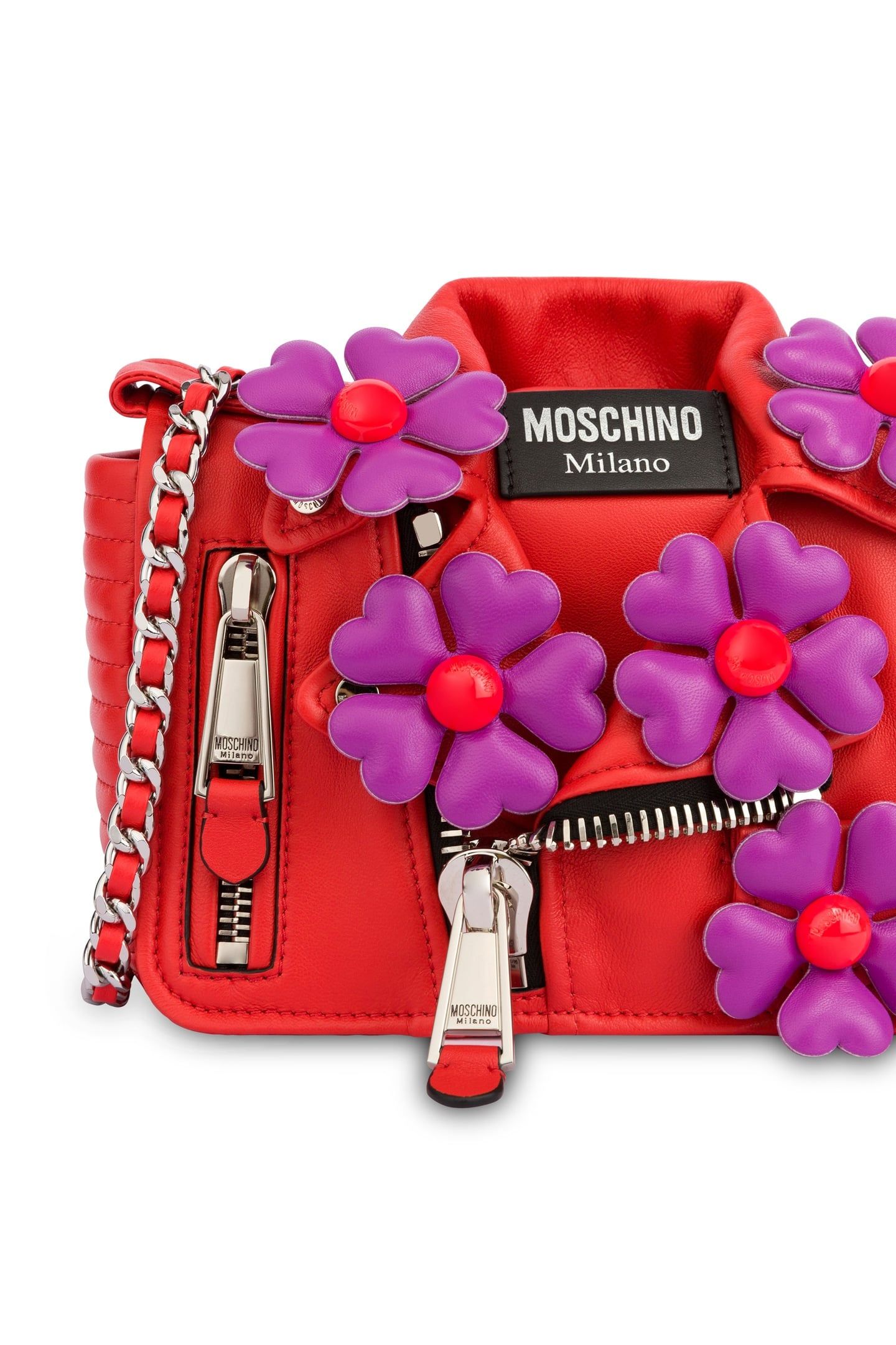 HEART FLOWERS NAPPA LEATHER BIKER BAG RED 4