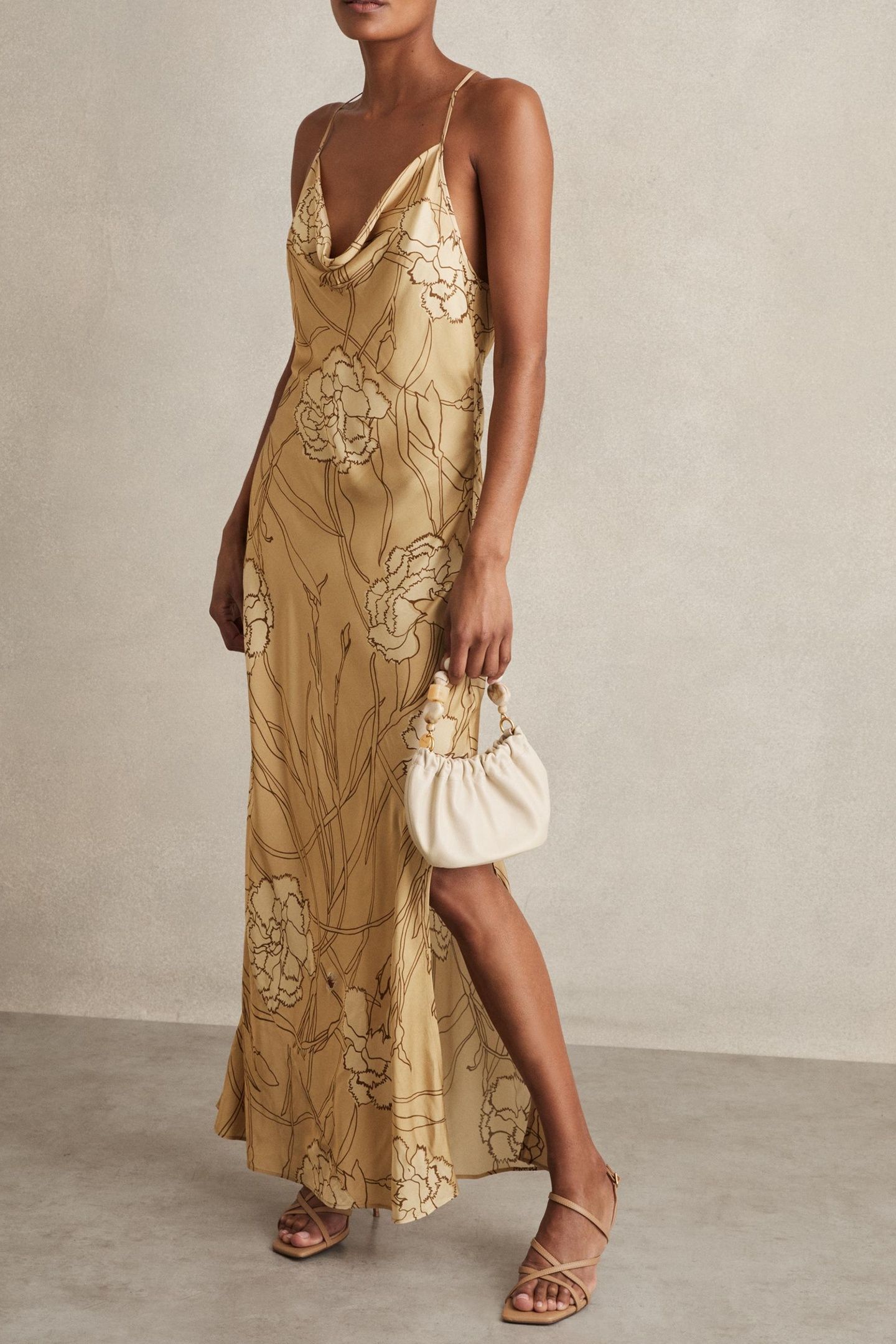 FLORAL PRINTED SLIP DRESS GOLD 1