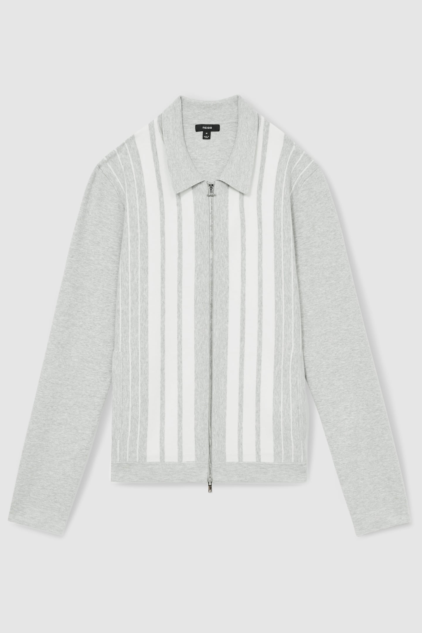 LS ZIP THROUGH STRIPE KNITTED JACKET GREY MELANGE/WHITE 4