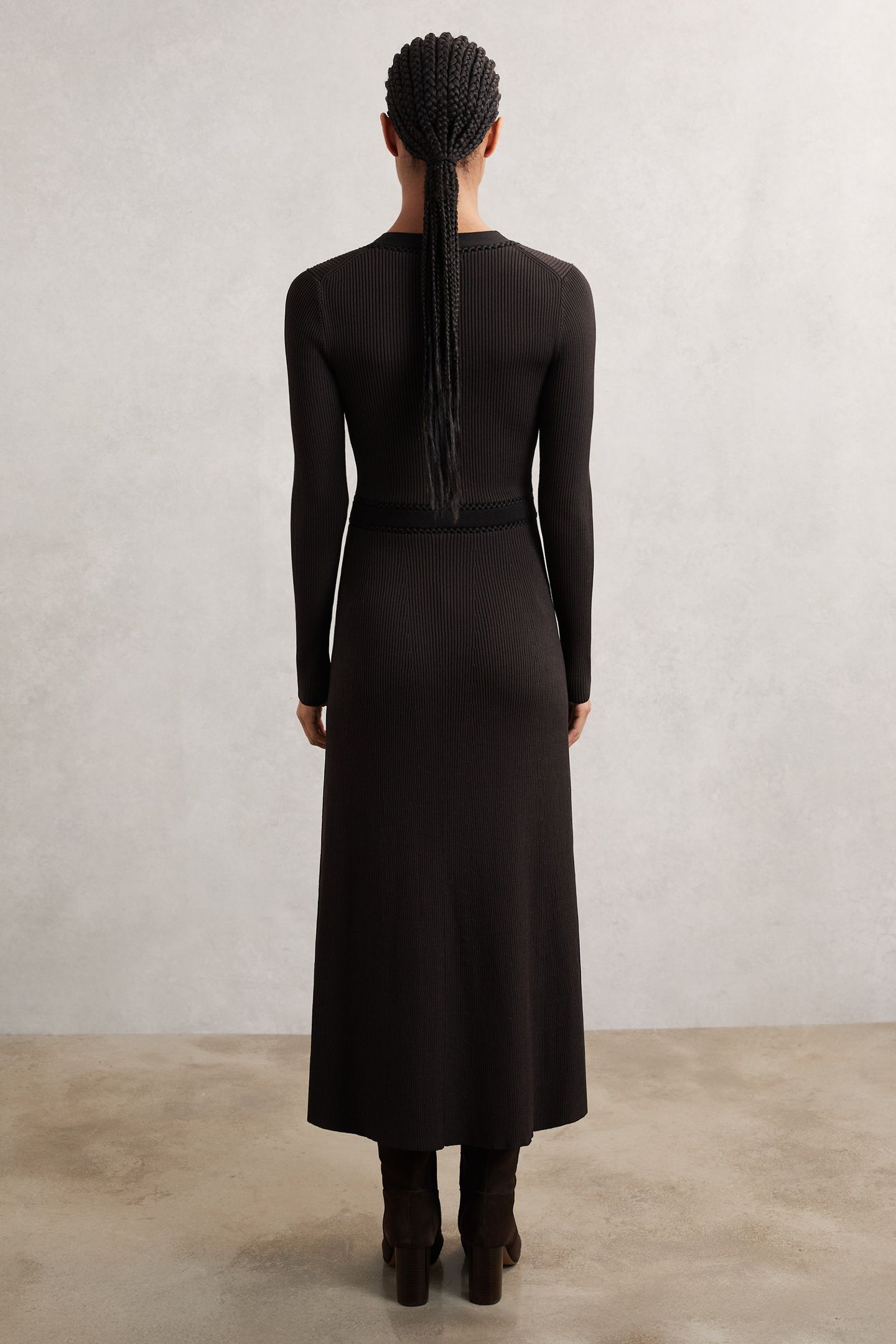 CRAFT DETAIL KNITTED MIDI DRESS CHOCOLATE BROWN/BLACK 2