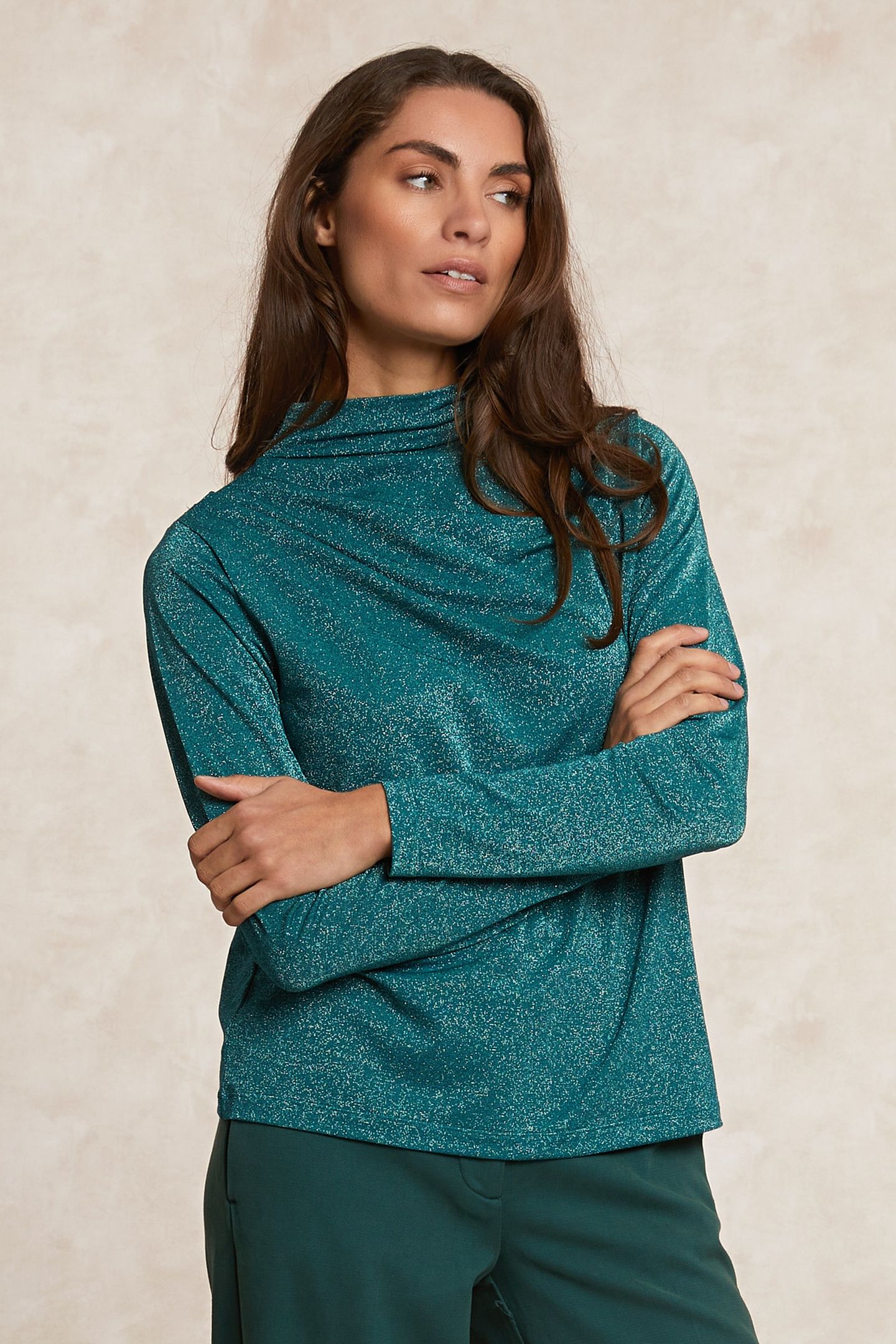 FANCY LUREX MOCK NECK T-SHIRT GREEN 3