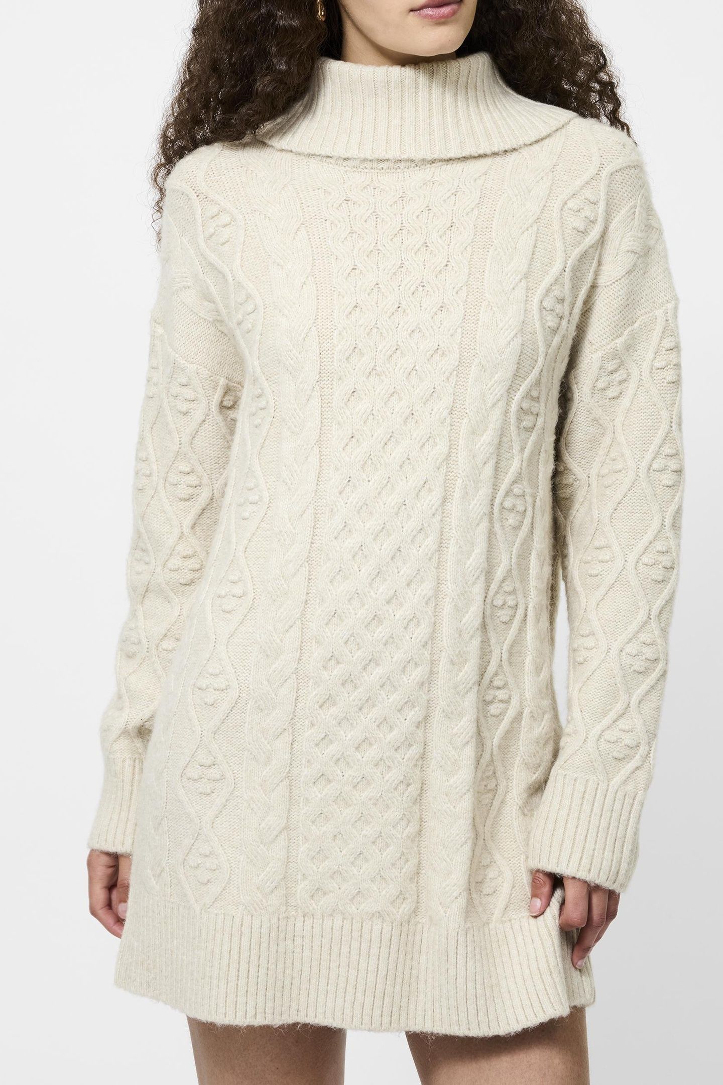 MAKIRA KNIT TURTLENECK MINI DR OATMEAL MEL 1