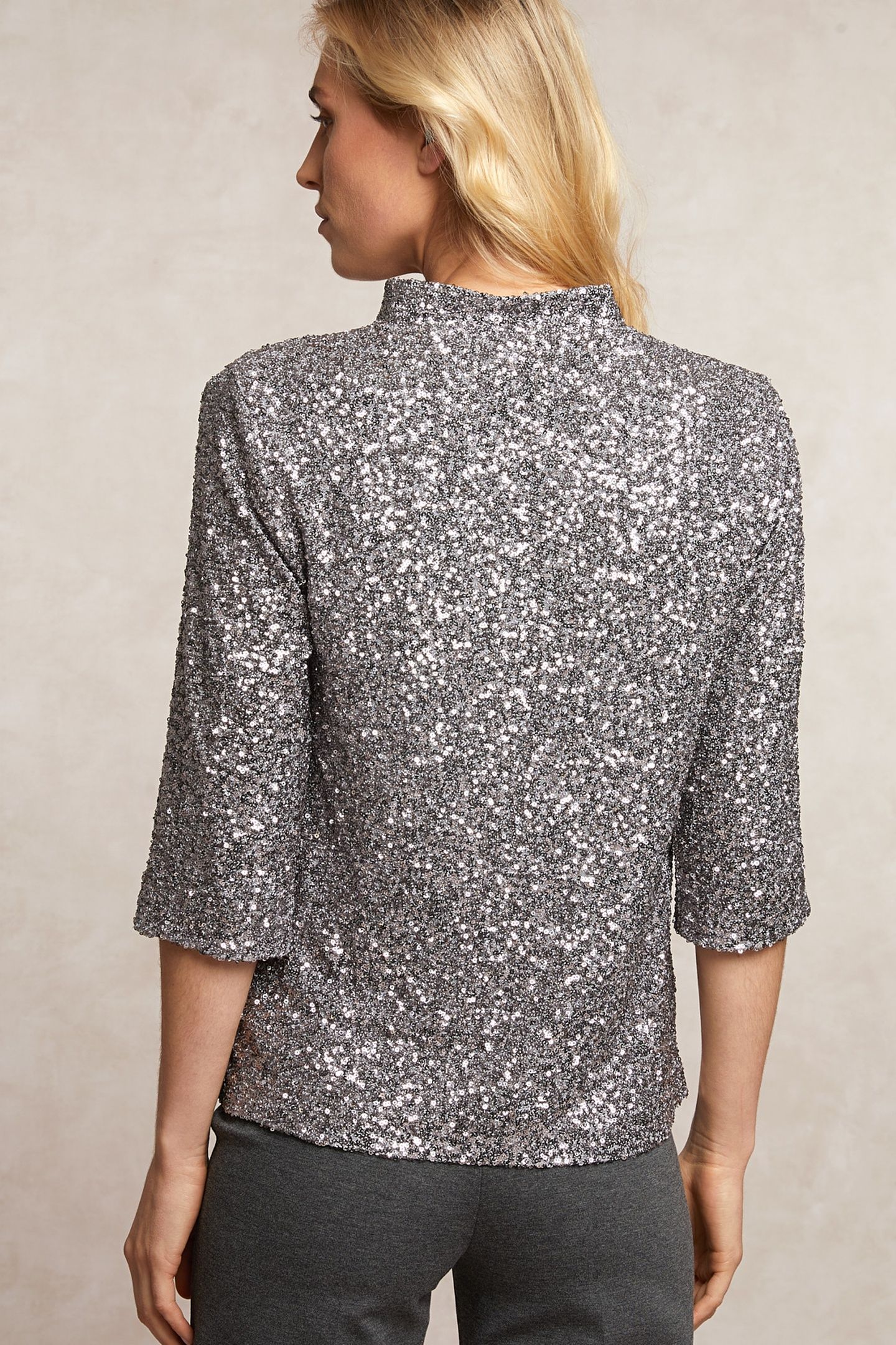 GLITTER V-NECK BLOUSE 3/4 SLEEVES SILVER 2