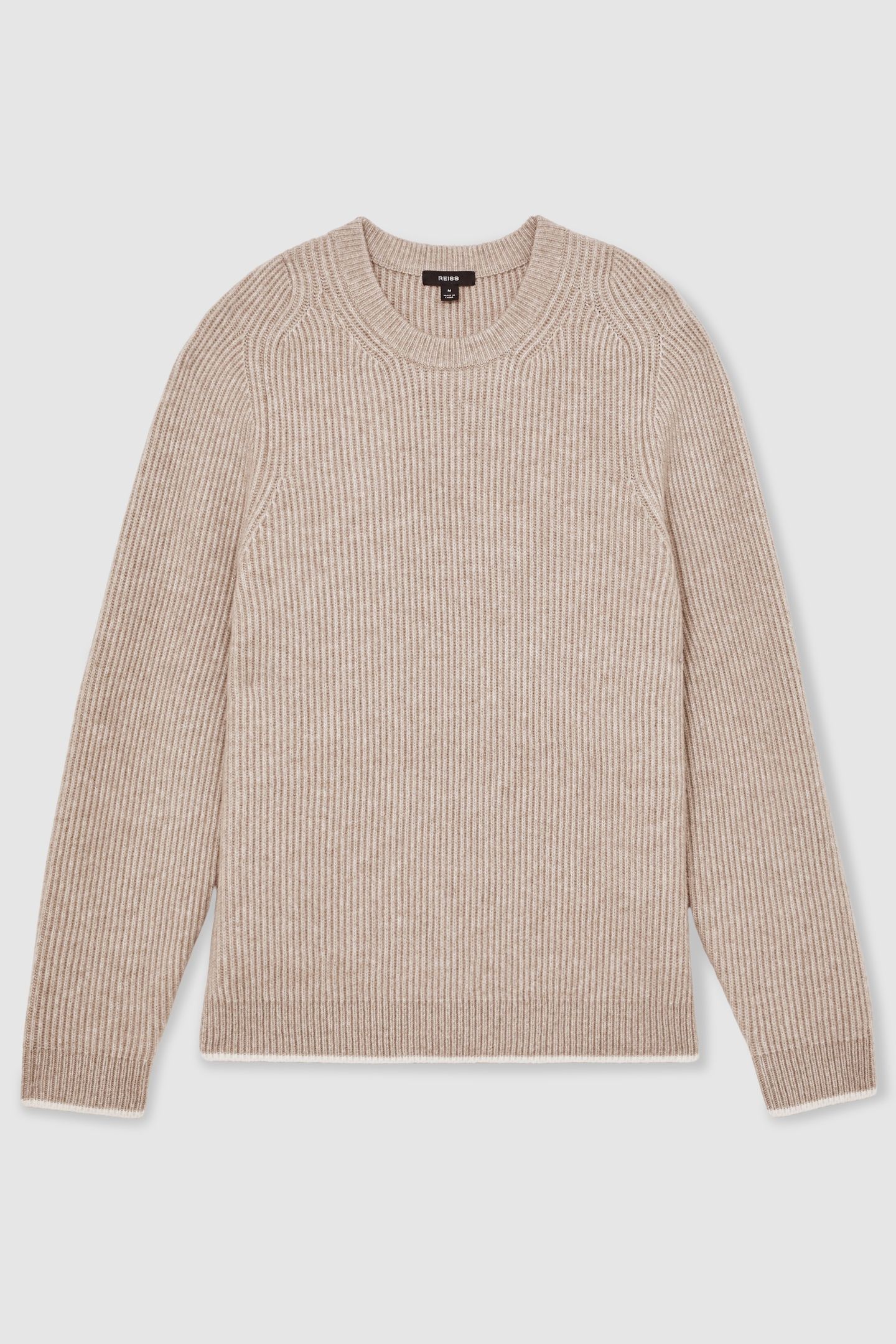 LS CREW BRUSHED WOOL RIBBED JUMPER OATMEAL BROWN 5