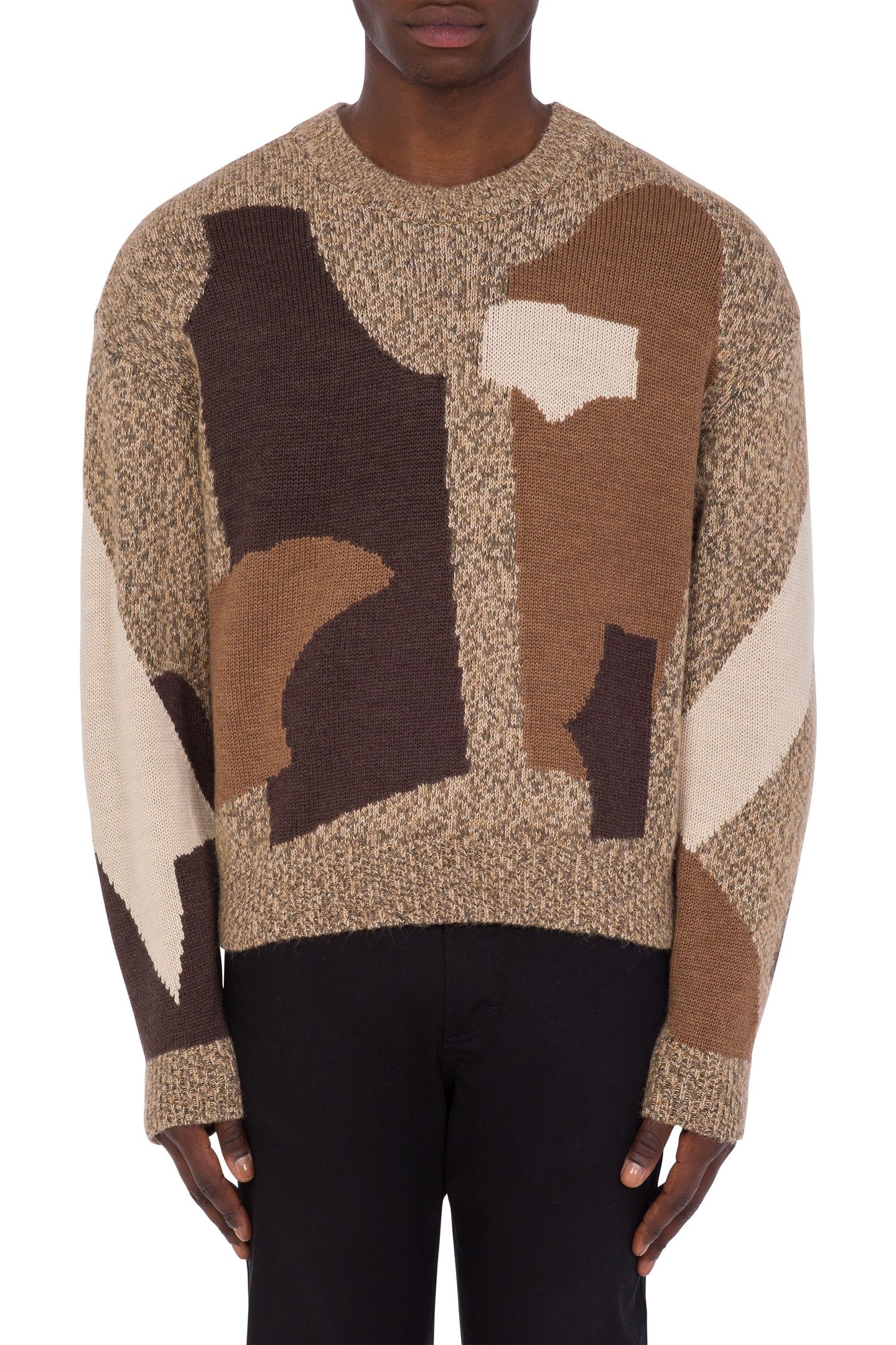 PATCHWORK ALPACA AND COTTON PULLOVER BEIGE 1