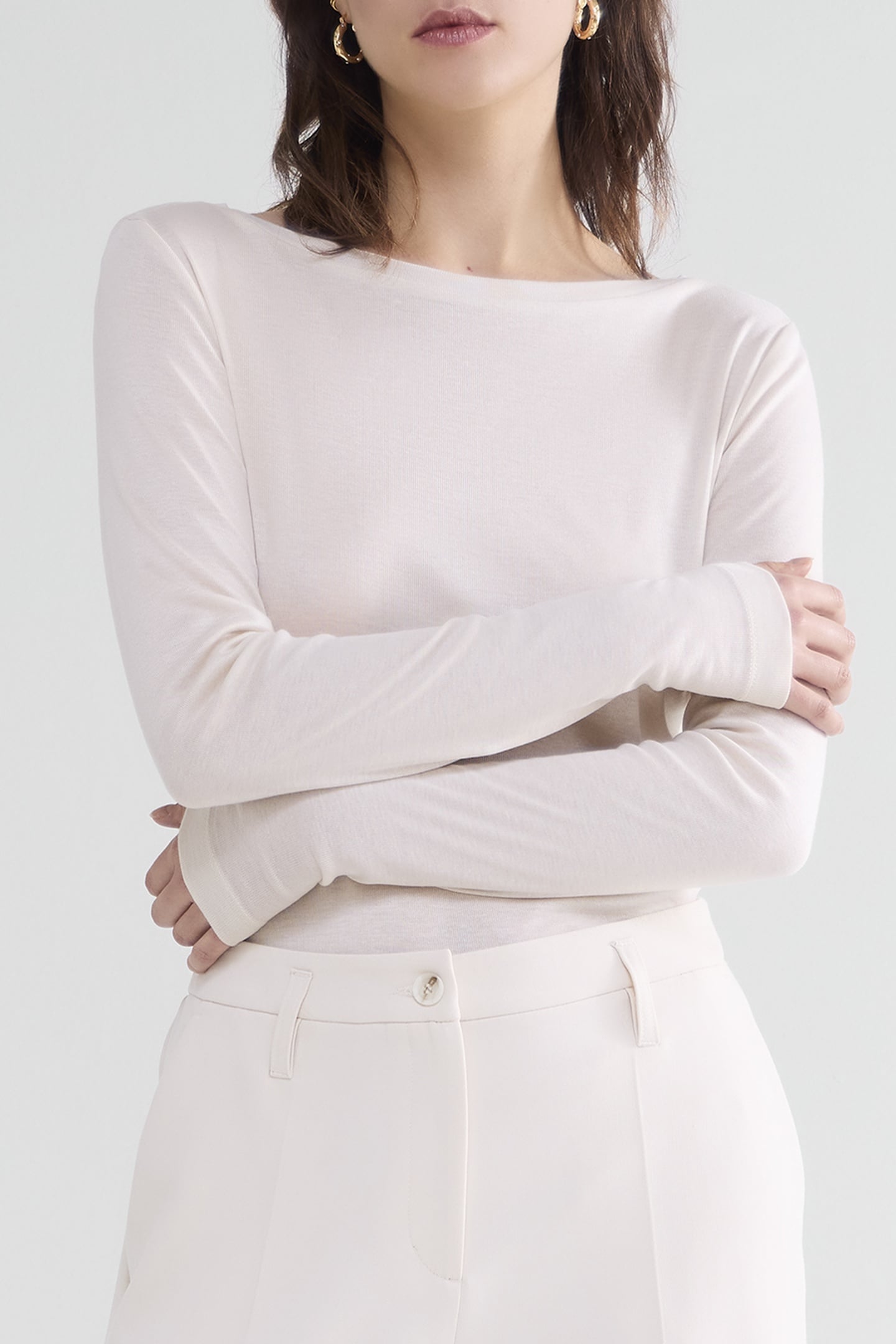 BOAT NECK TOP SHEER JERSEY SOLID IVORY 1