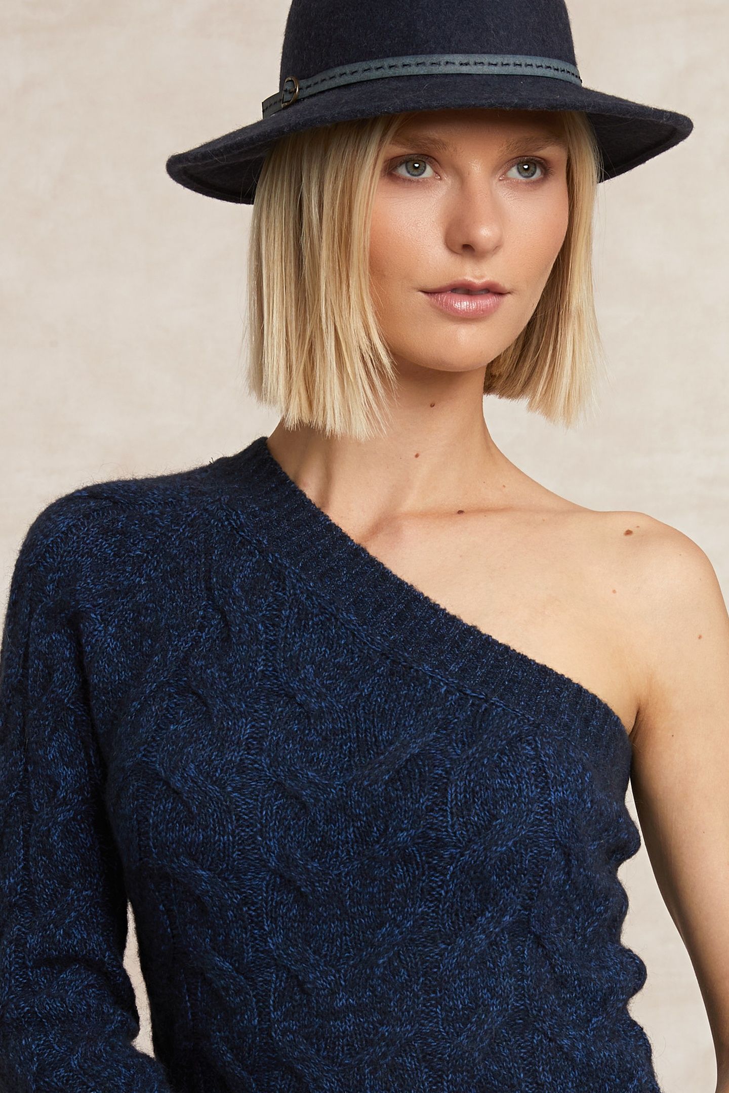 ASYMMETRIC CABLE SWEATER INDIGO 3