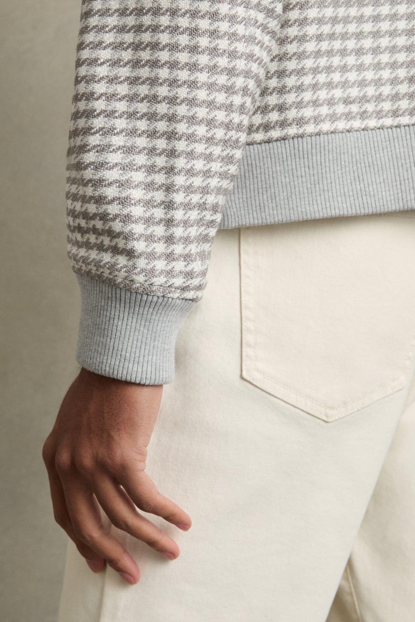 LS DOGTOOTH CHECK BLOUSON JACKET SOFT GREY/WHITE 6