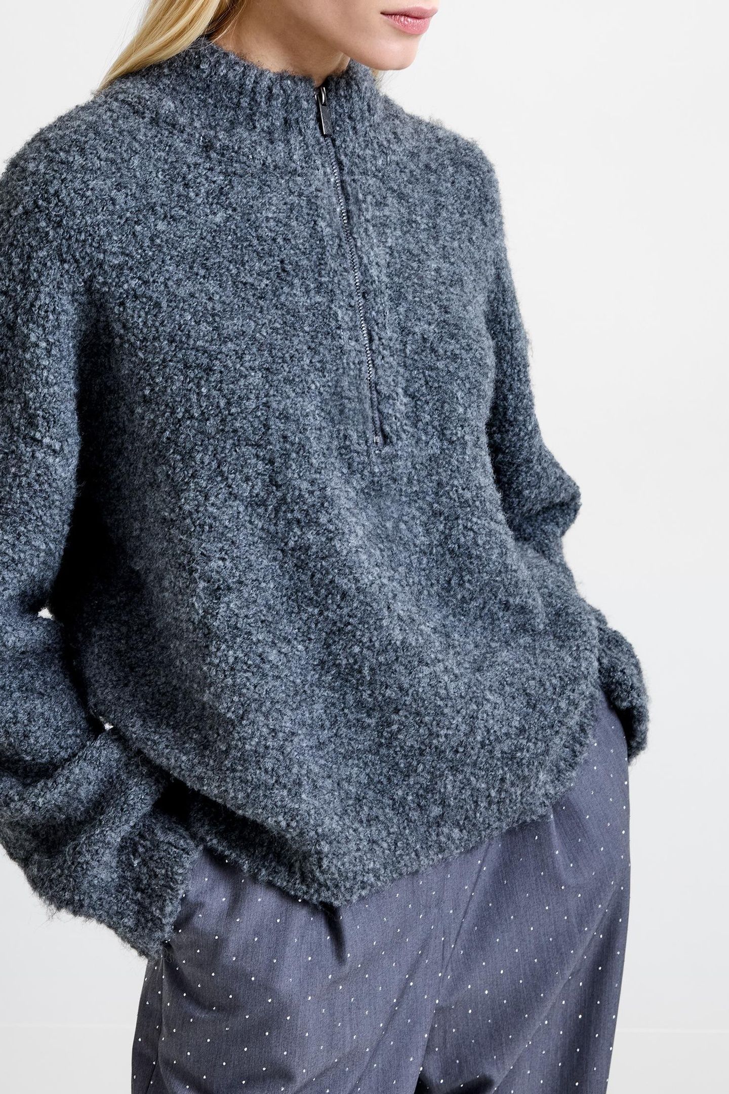 RENEE BOUCLE HALF ZIP JUMPER CHARCOAL GREY 4