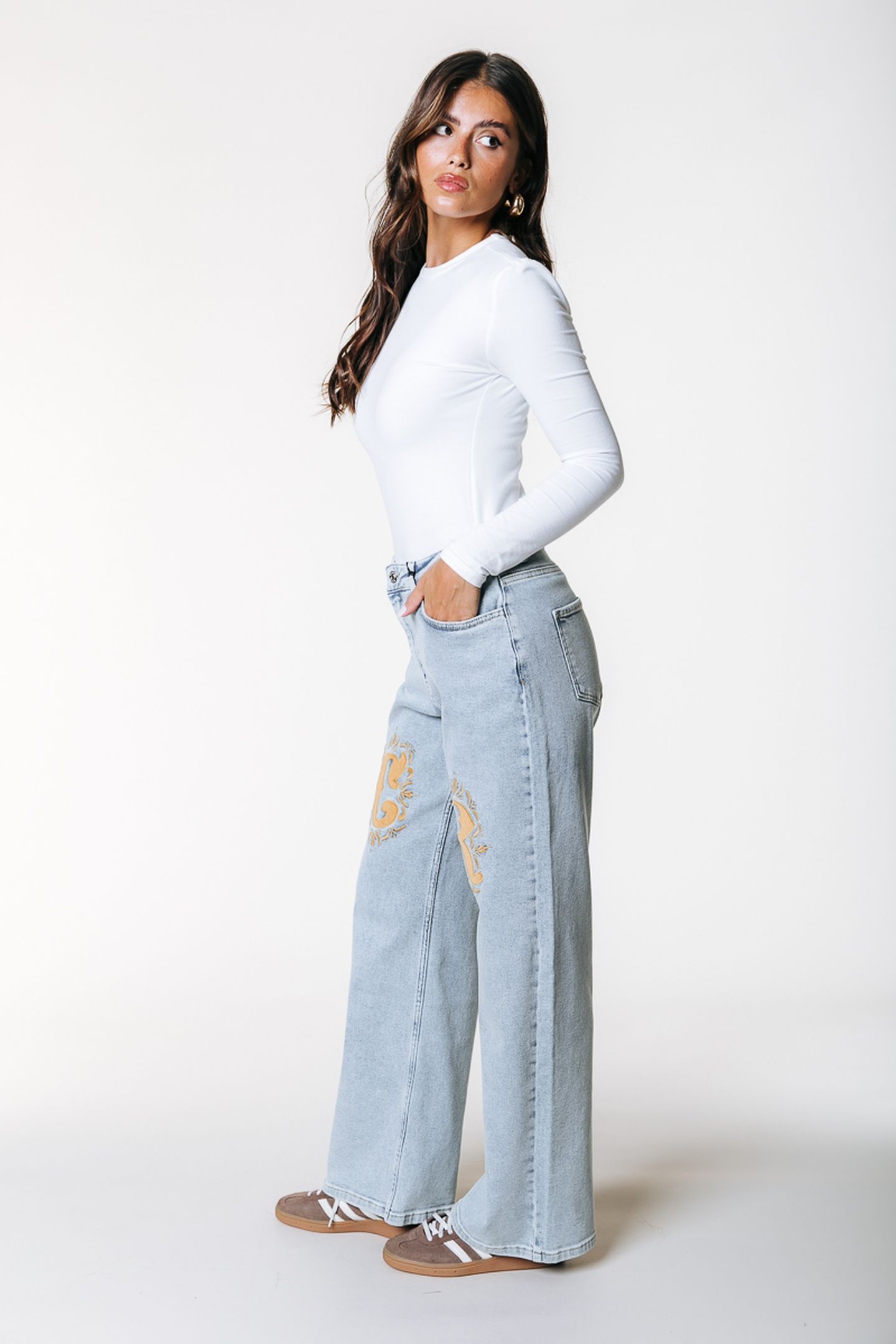 GAIAS CR HIGH RISE STRAIGHT LEG DENIM PANTS LIGHT BLUE DENIM 4