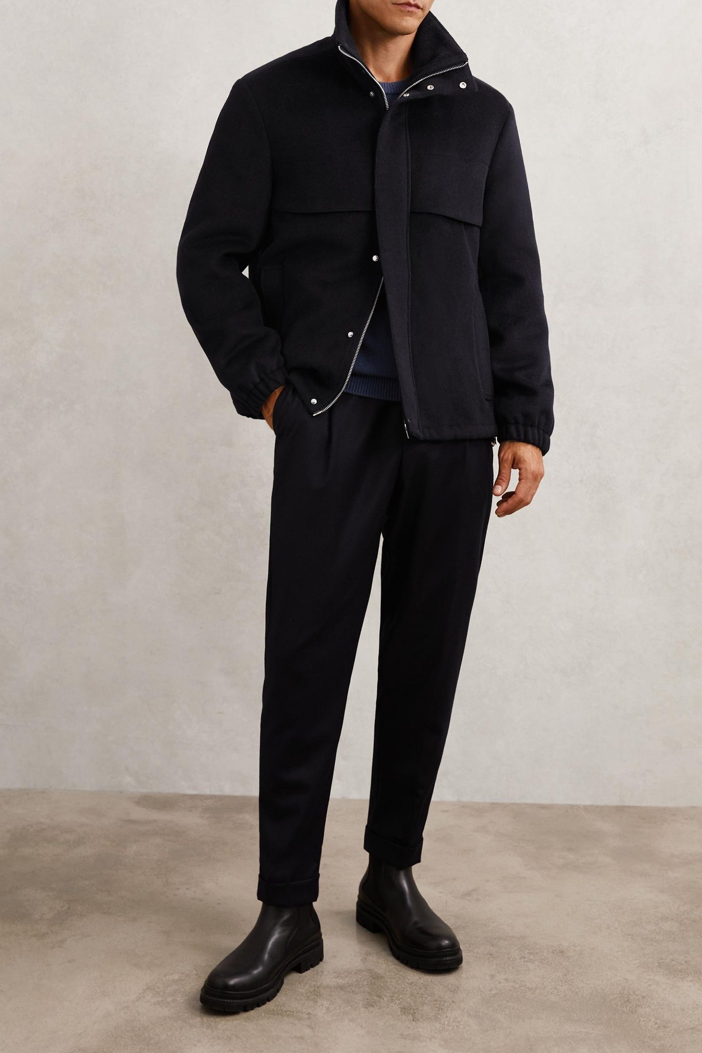 LS WOOL ZIP THROUGH FUNNEL NECK JACKET NAVY 3