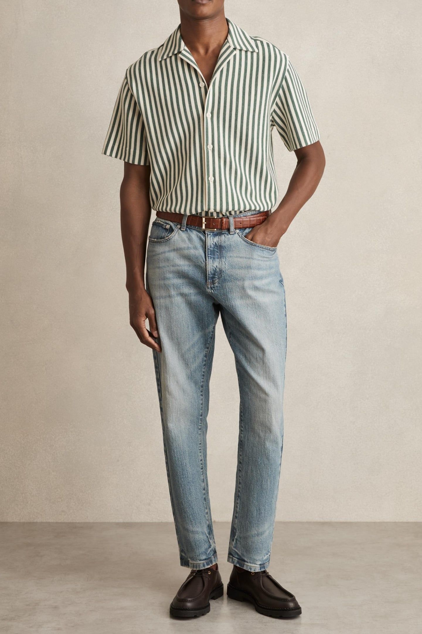 SS TEXTURED STRIPE CUBAN SHIRT GREEN/WHITE 1