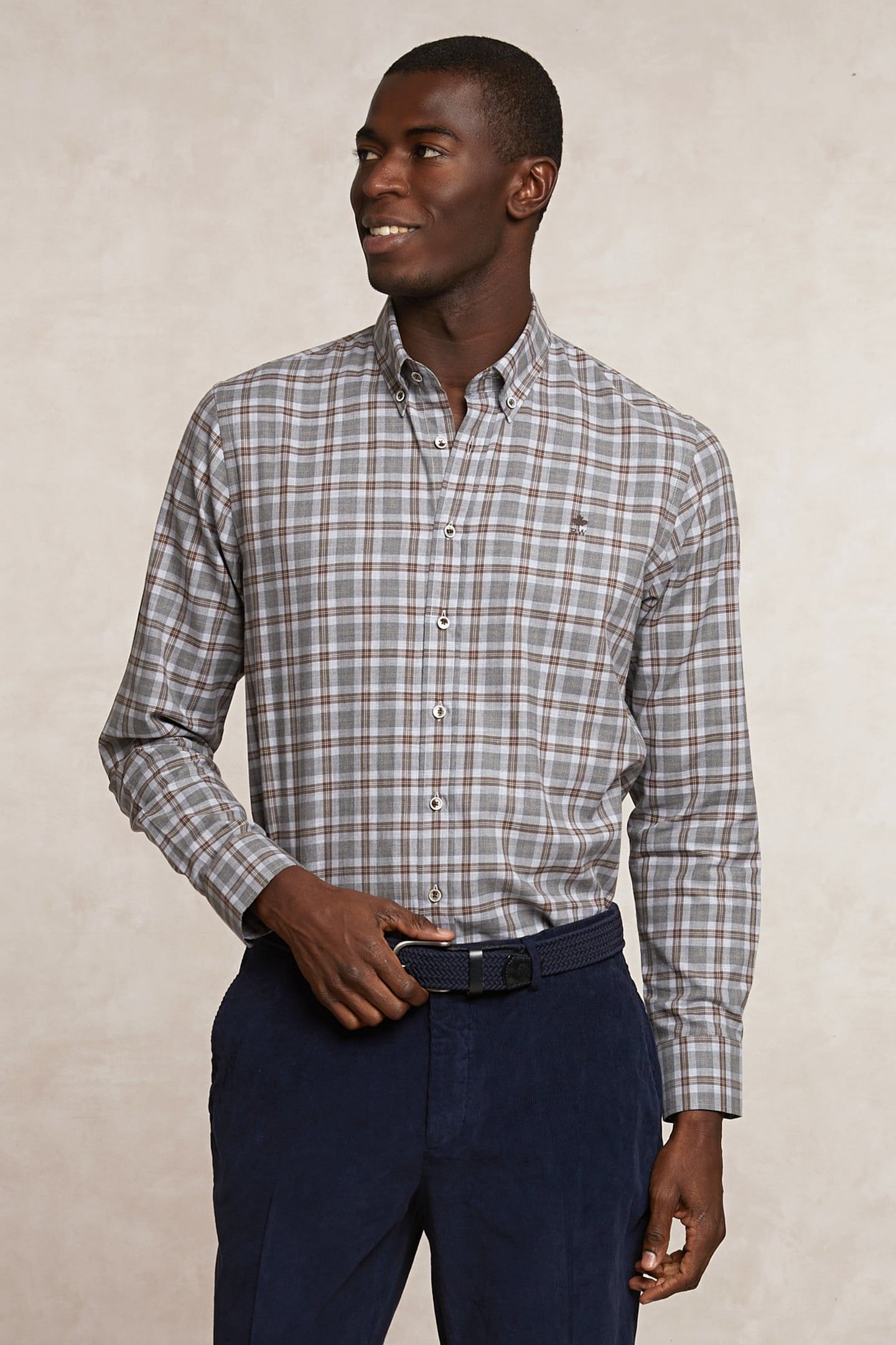 CUSTOM FIT CHECKED SHIRT BEIGE/BROWN 3