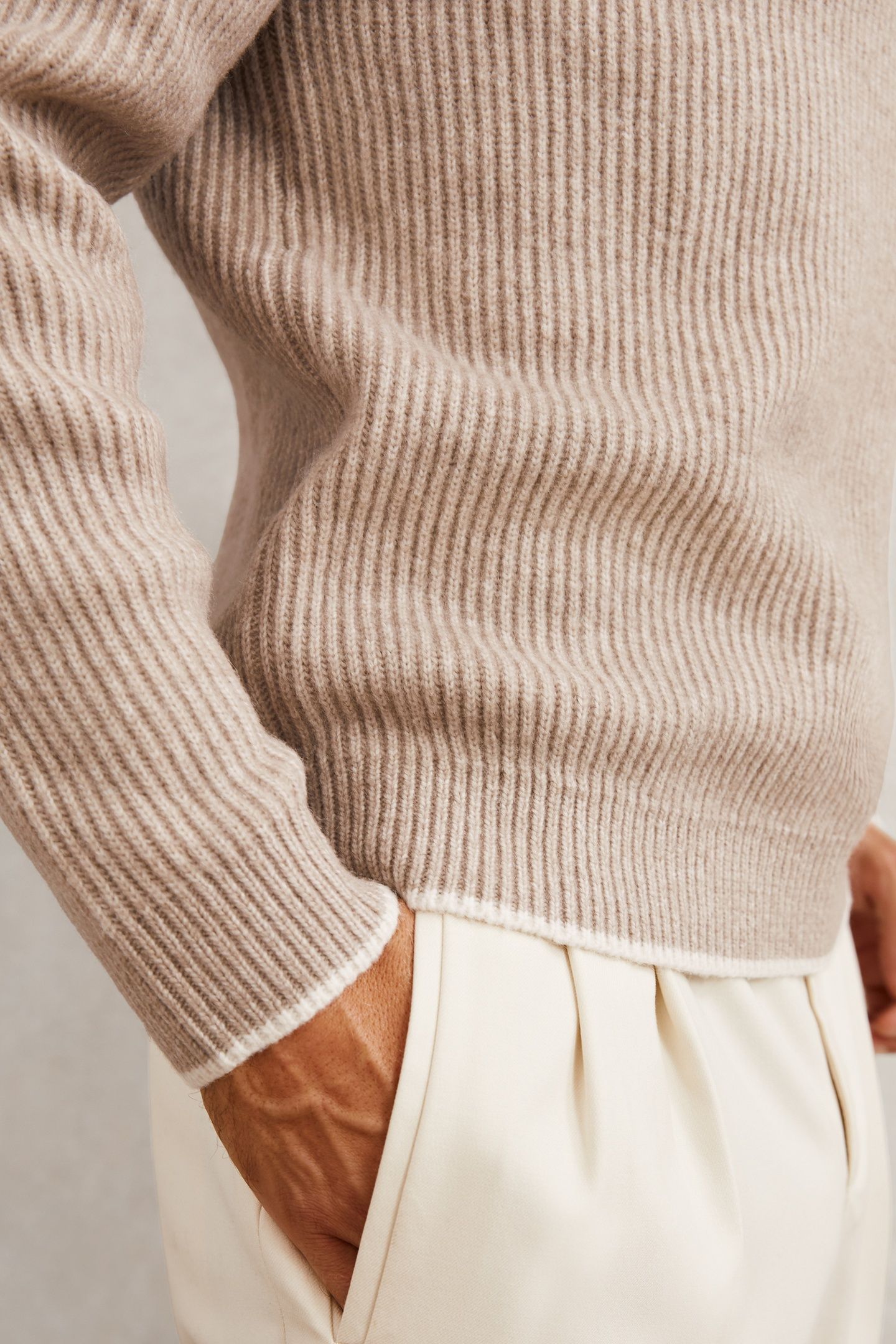 LS CREW BRUSHED WOOL RIBBED JUMPER OATMEAL BROWN 7