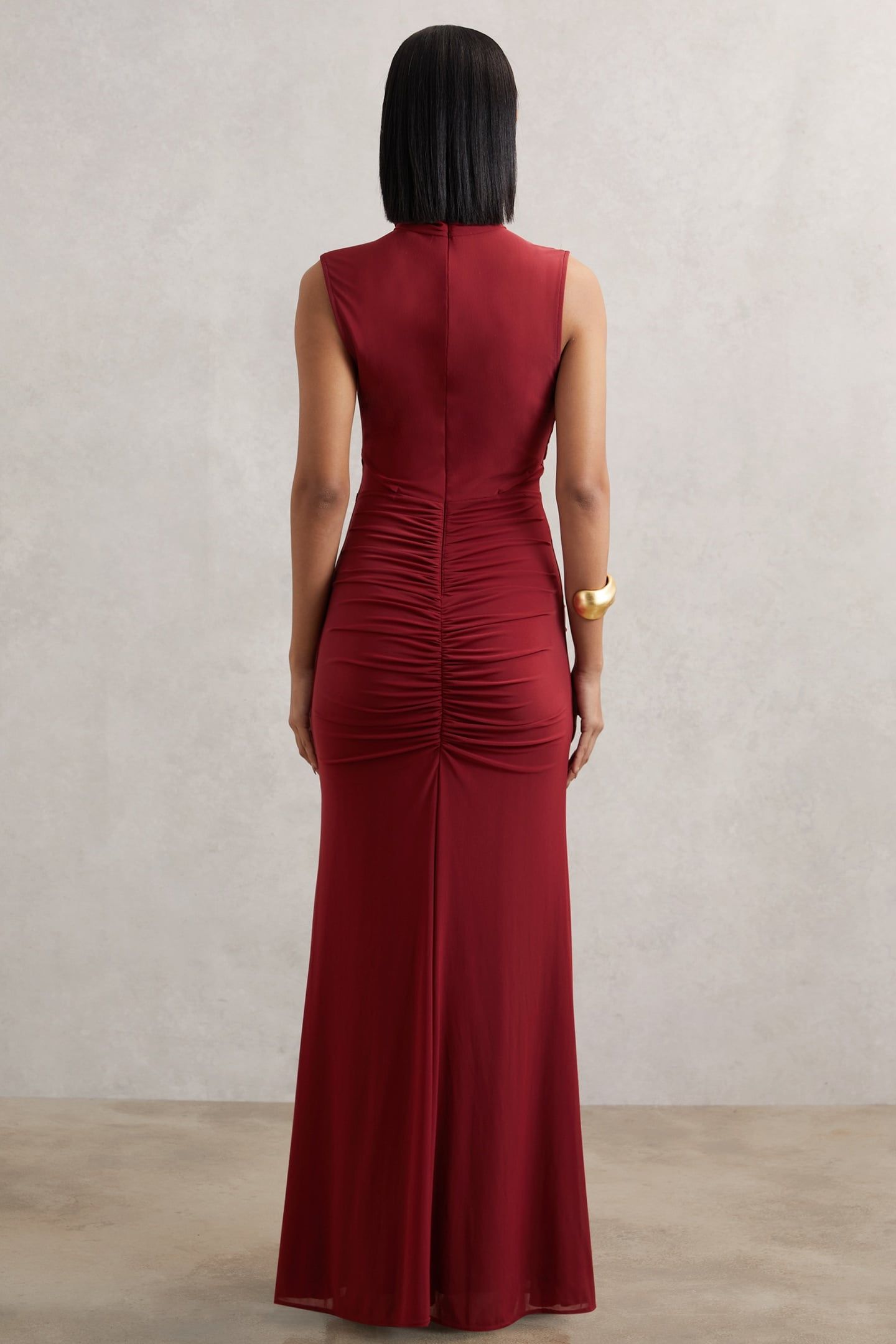 SLEEVELESS RUCHED MAXI DRESS DARK RED 3