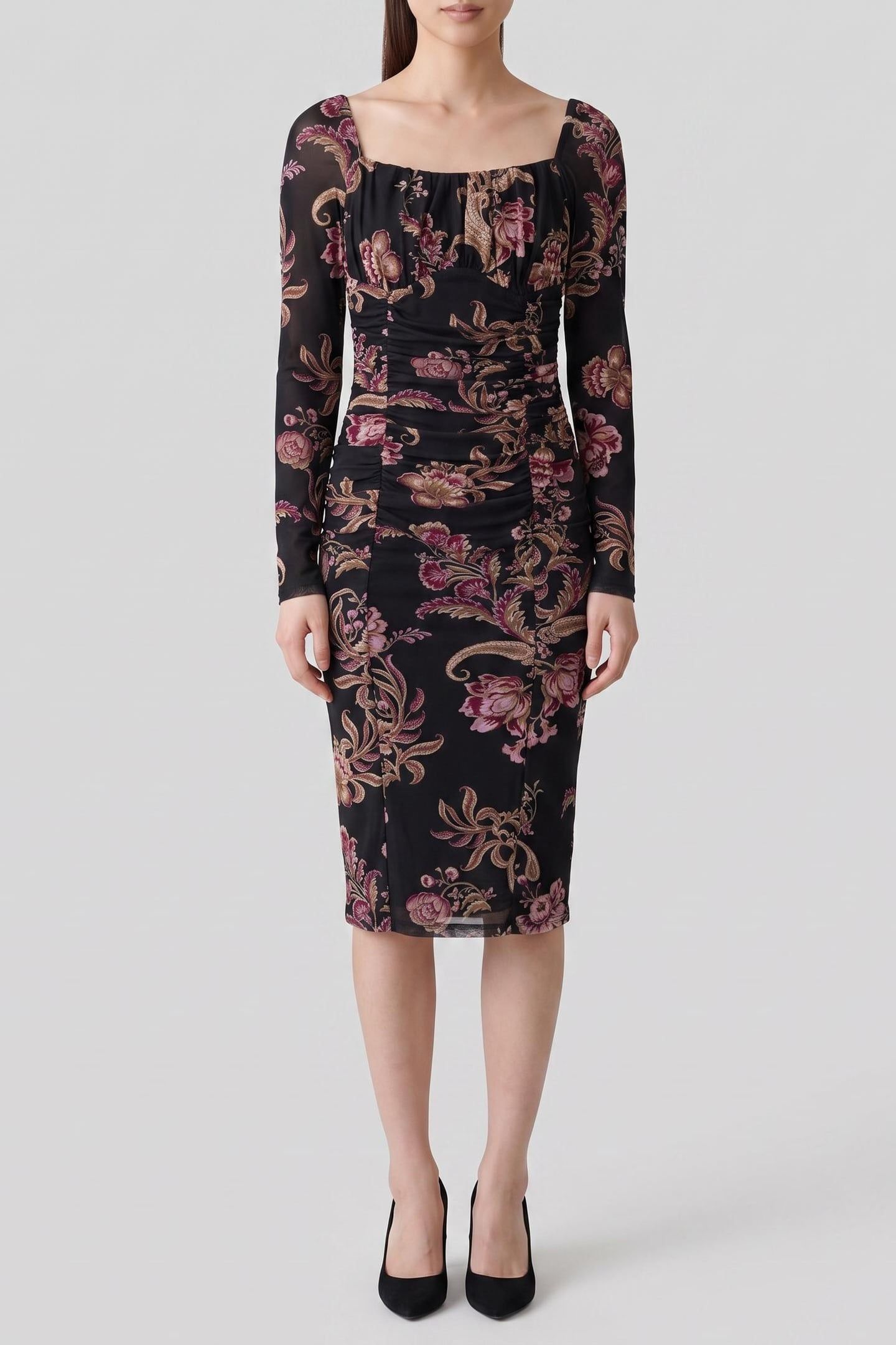 HOLLY LS DRAPEP DRES FLORAL PAISLEY BLACK 1